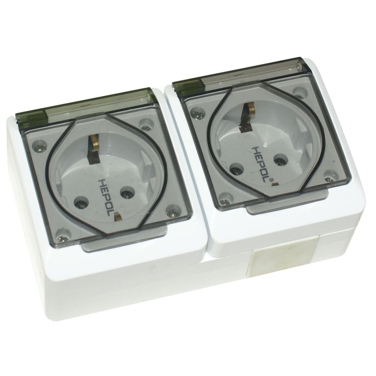 Priza Dubla Aplicata cu Capac din Plastic