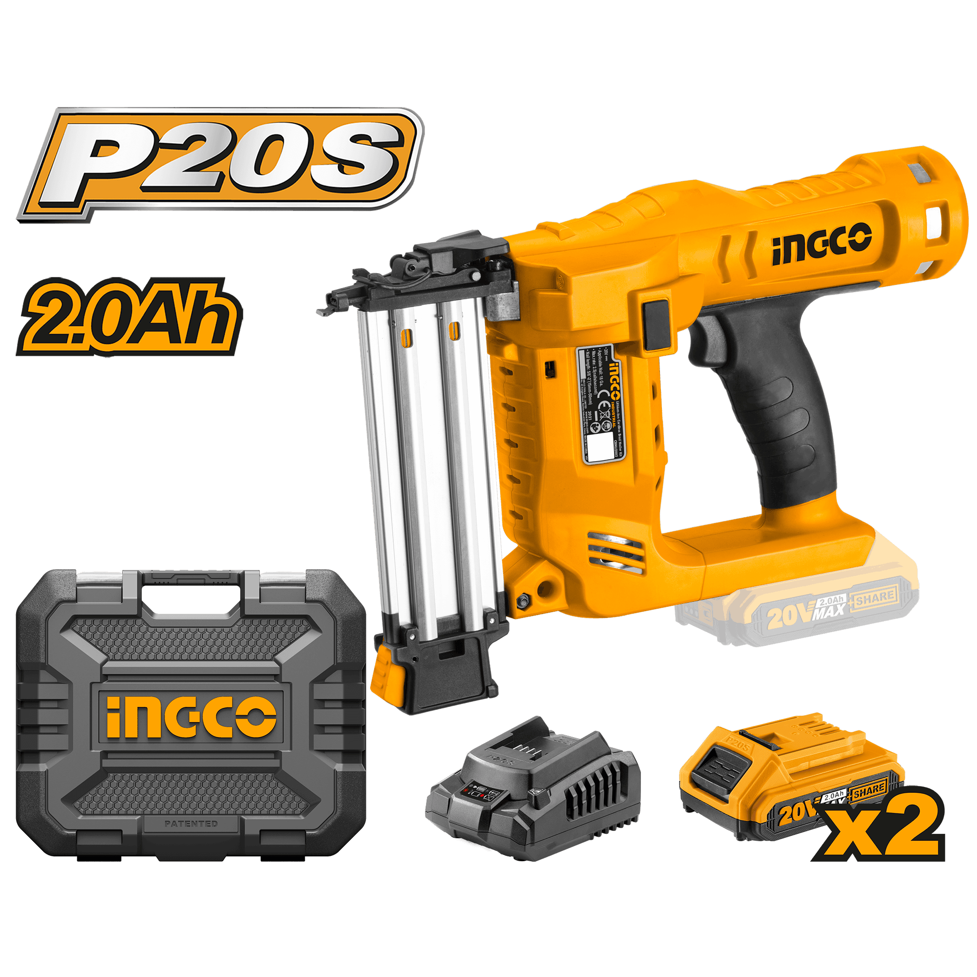 Pistol pentru Batut Cuie 20V + x2 Acumulatori 2A si Incarcator