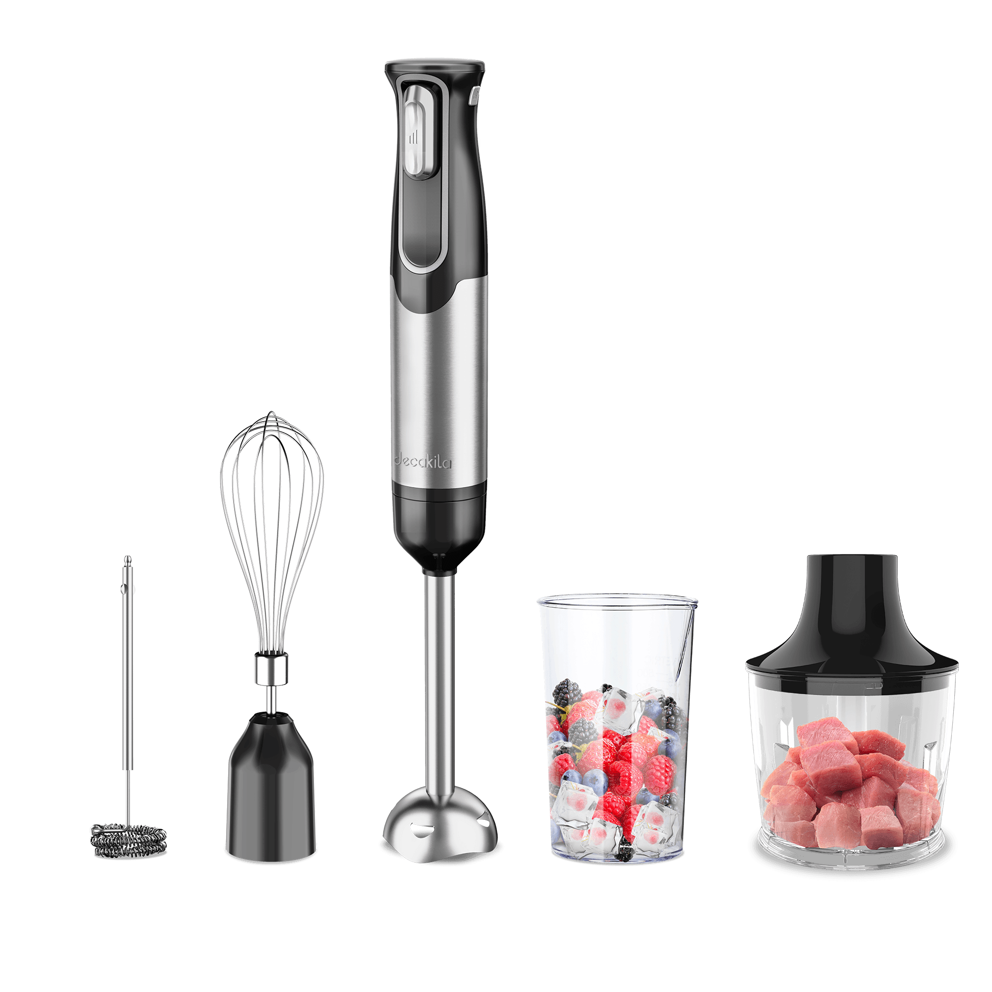 Blender si Mixer cu Baterie 5 in 1 Negru/Rosu Inox
