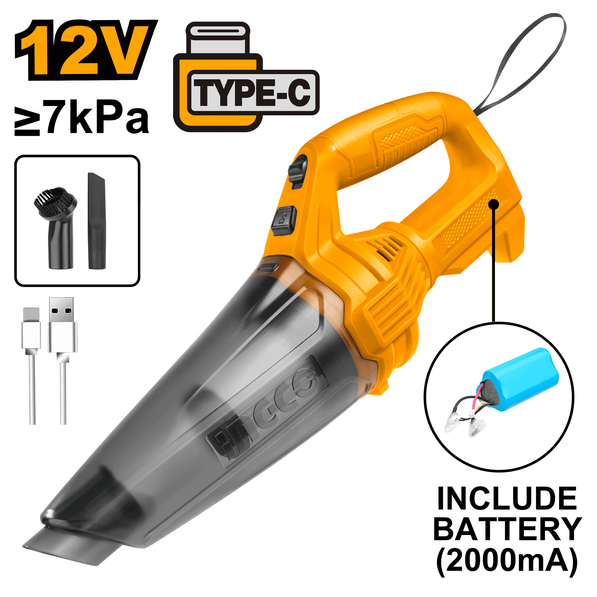 Aspirator de Mana 12 V 0.5l Baterie Incorporata Incarcare Type C
