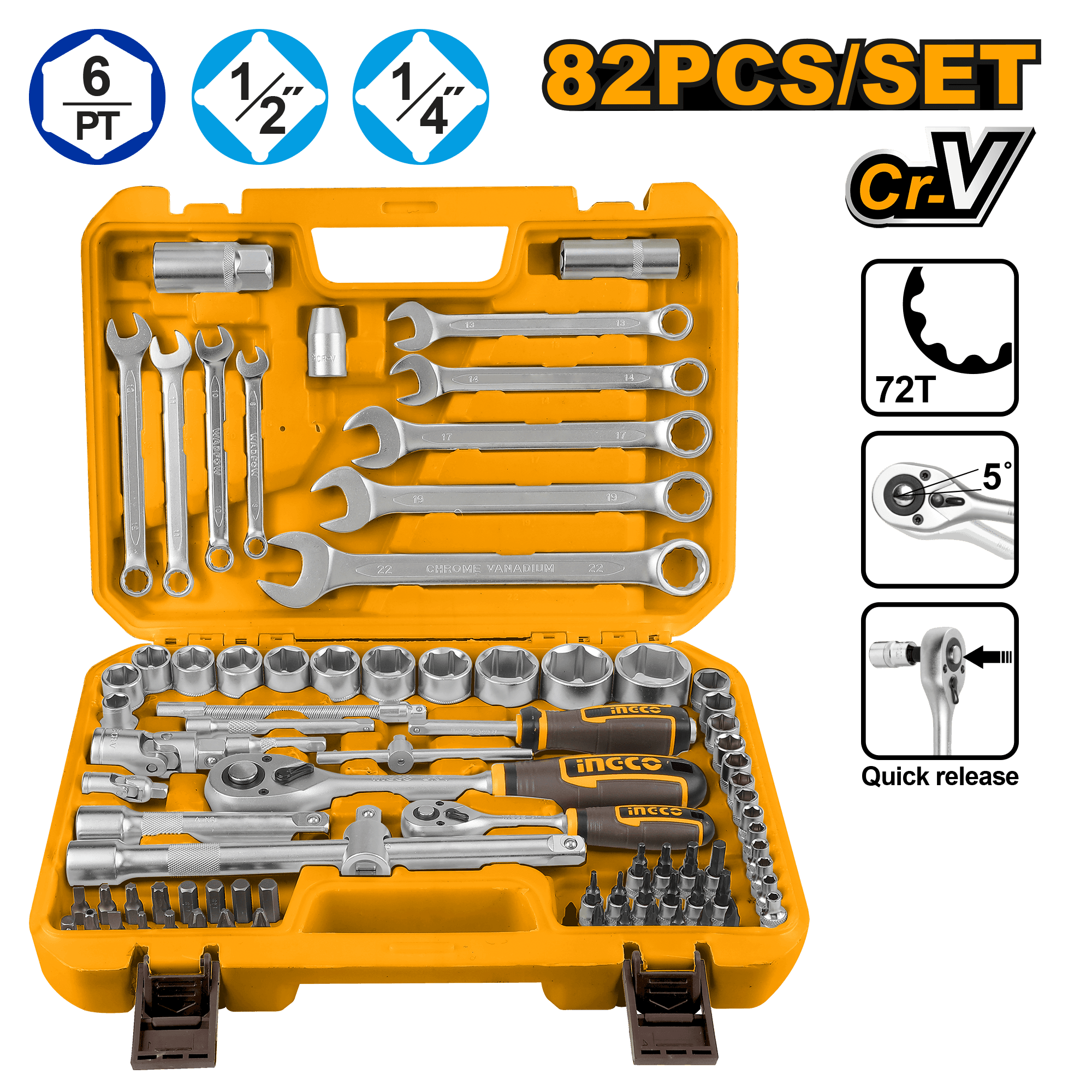 Trusa Chei Tubulare 1/2 1/4 cu 82 de Piese