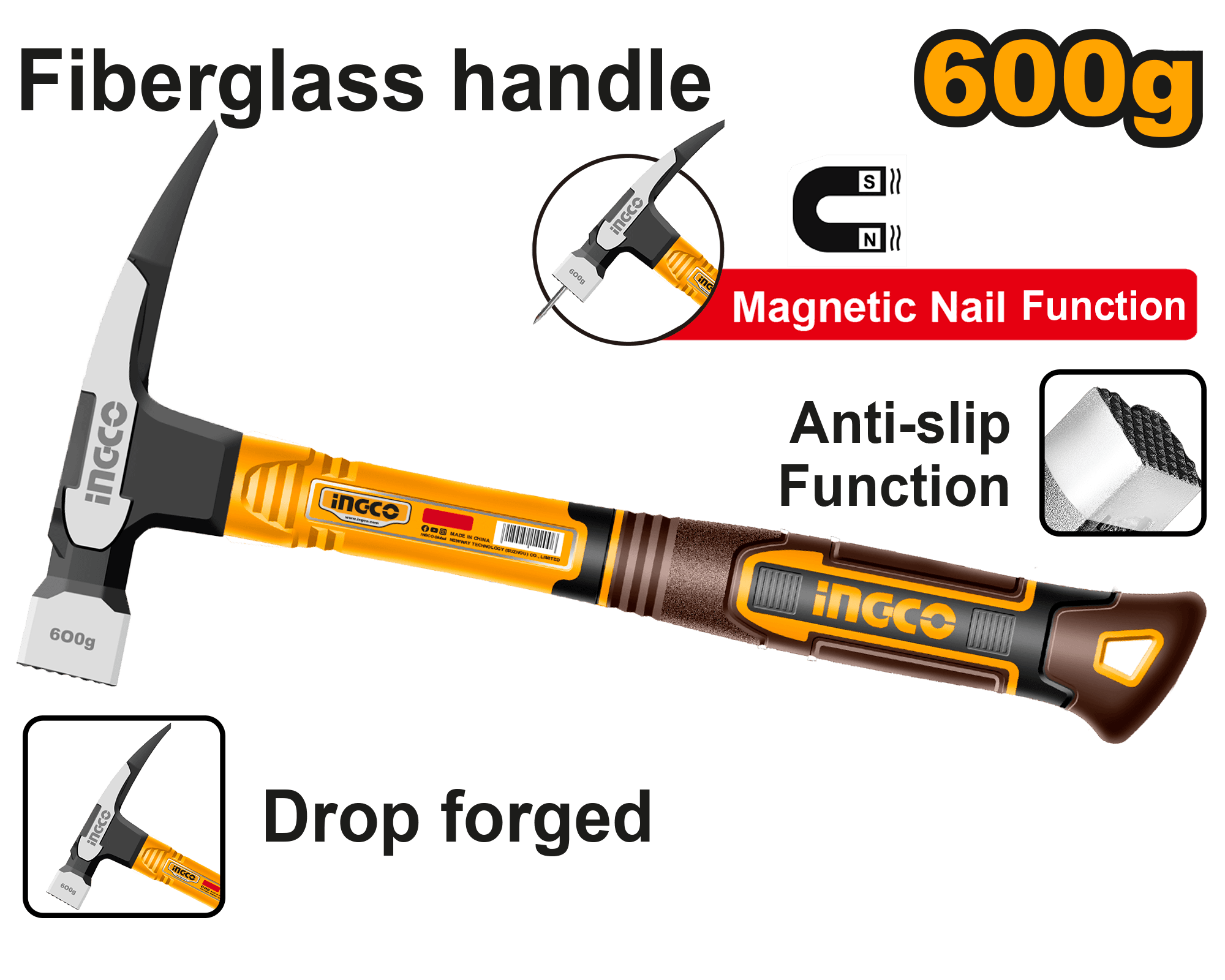 Ciocan cu 1 Colt 600g Maner Fibra si Magnet