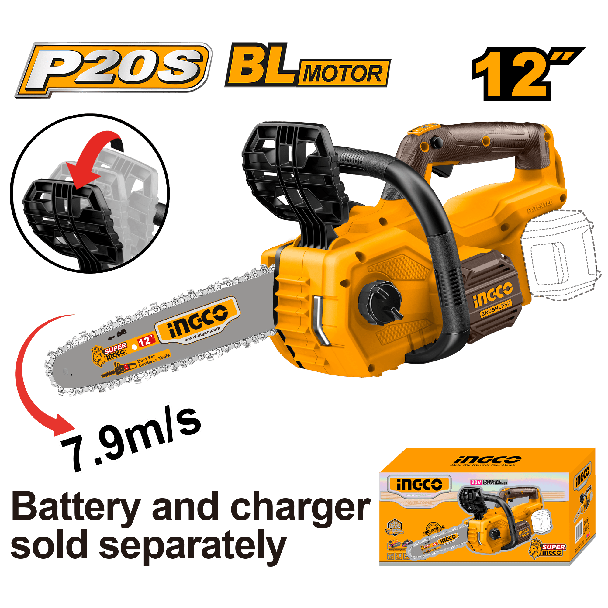 Motofierastrau 20V 30cm (12") BL MOTOR Fara Baterie și Incarcator