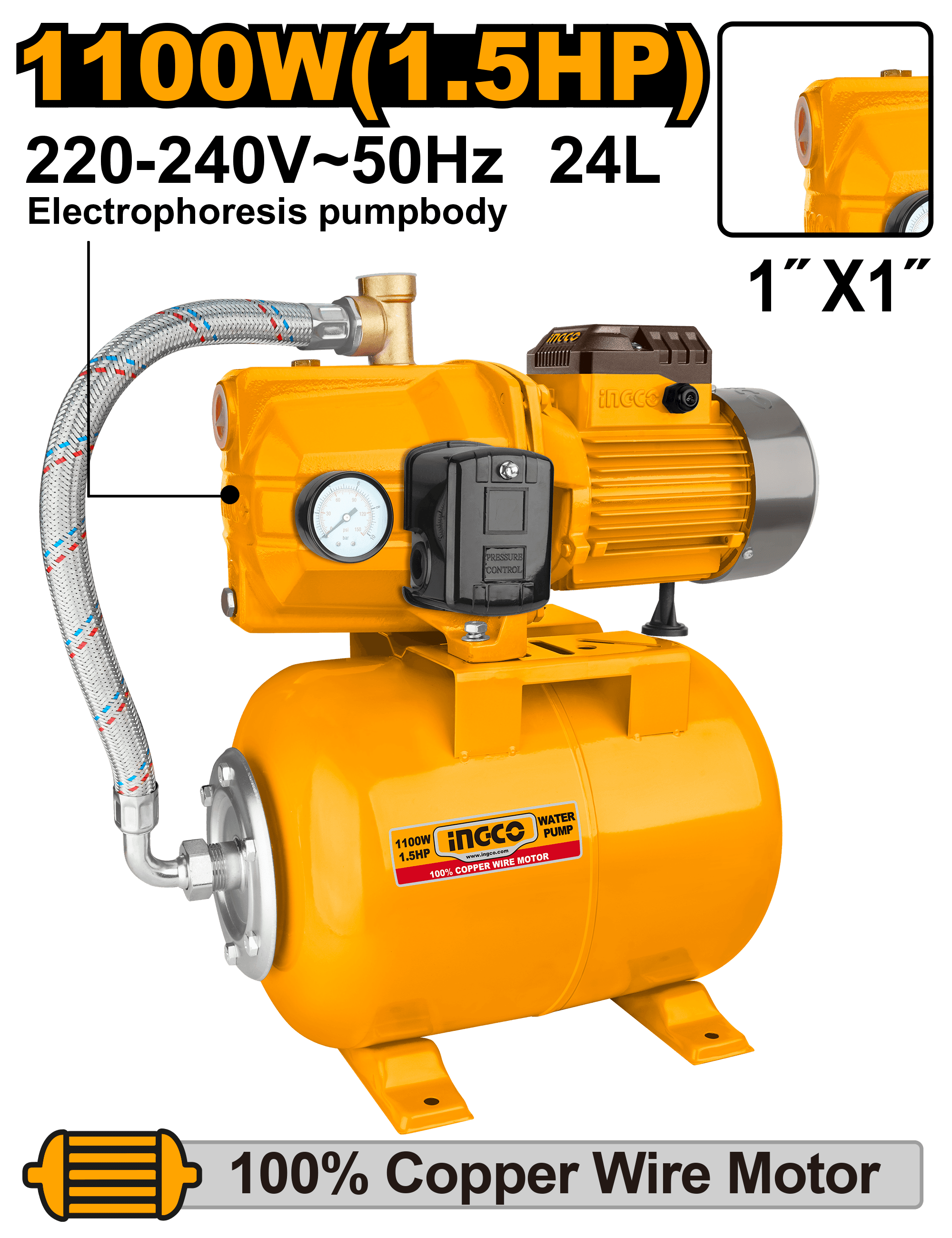 Hidrofor INGCO cu vas 24L 1100W