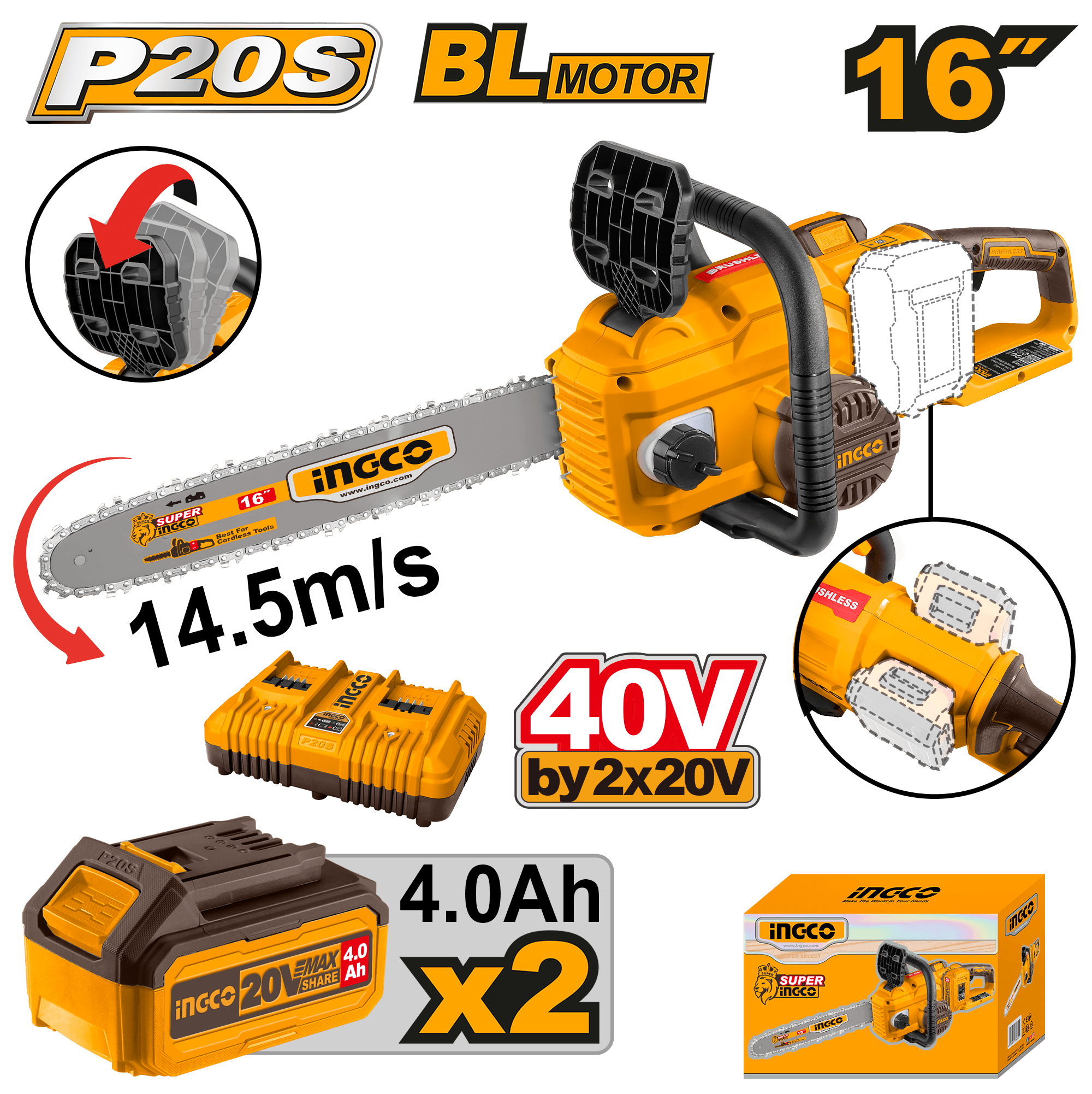 Motofierastrau 40V cu 2 Acumulatori 20V 4Ah