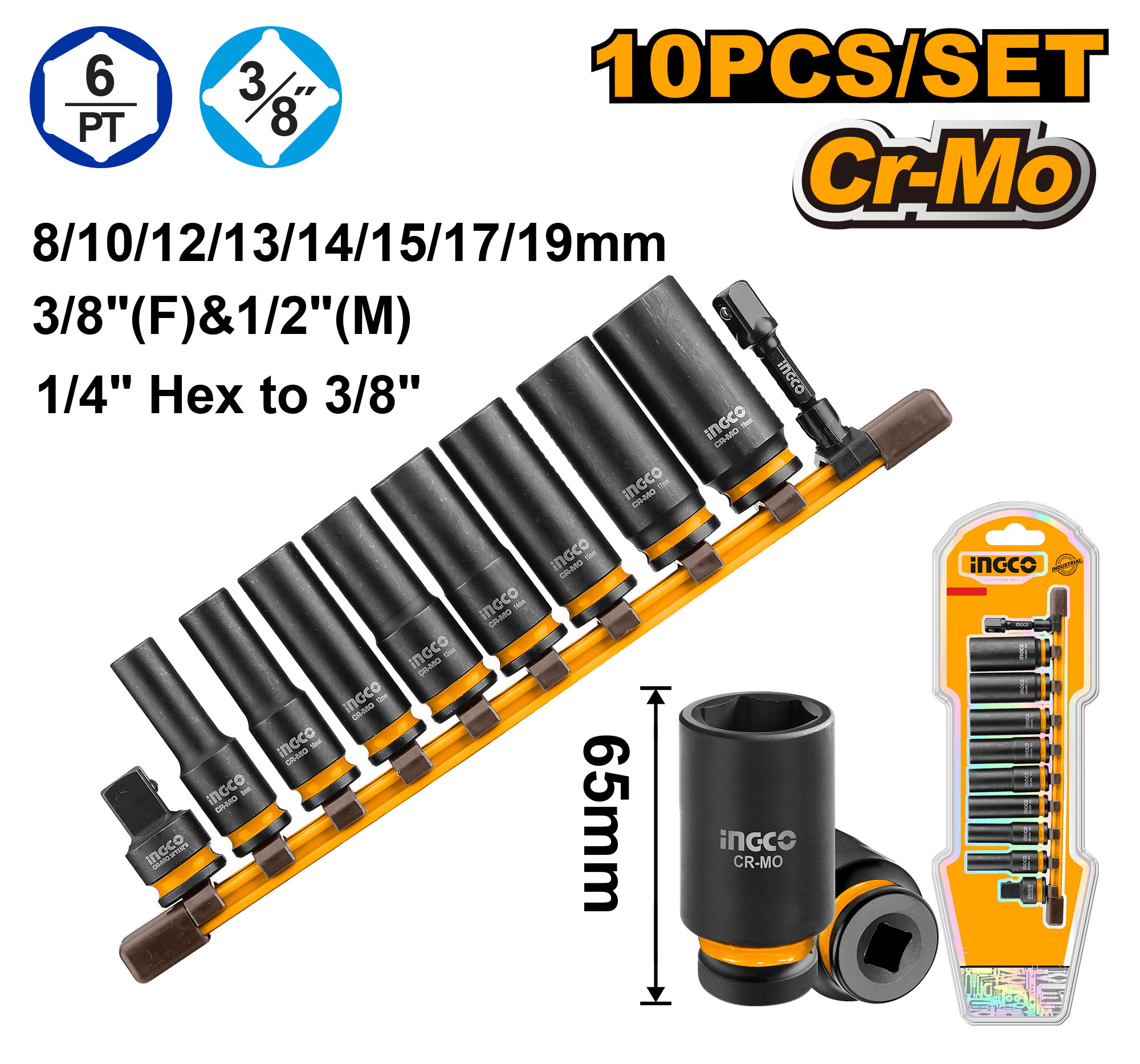 Tubulare de Impact Lungi 3/8" Set 10buc
