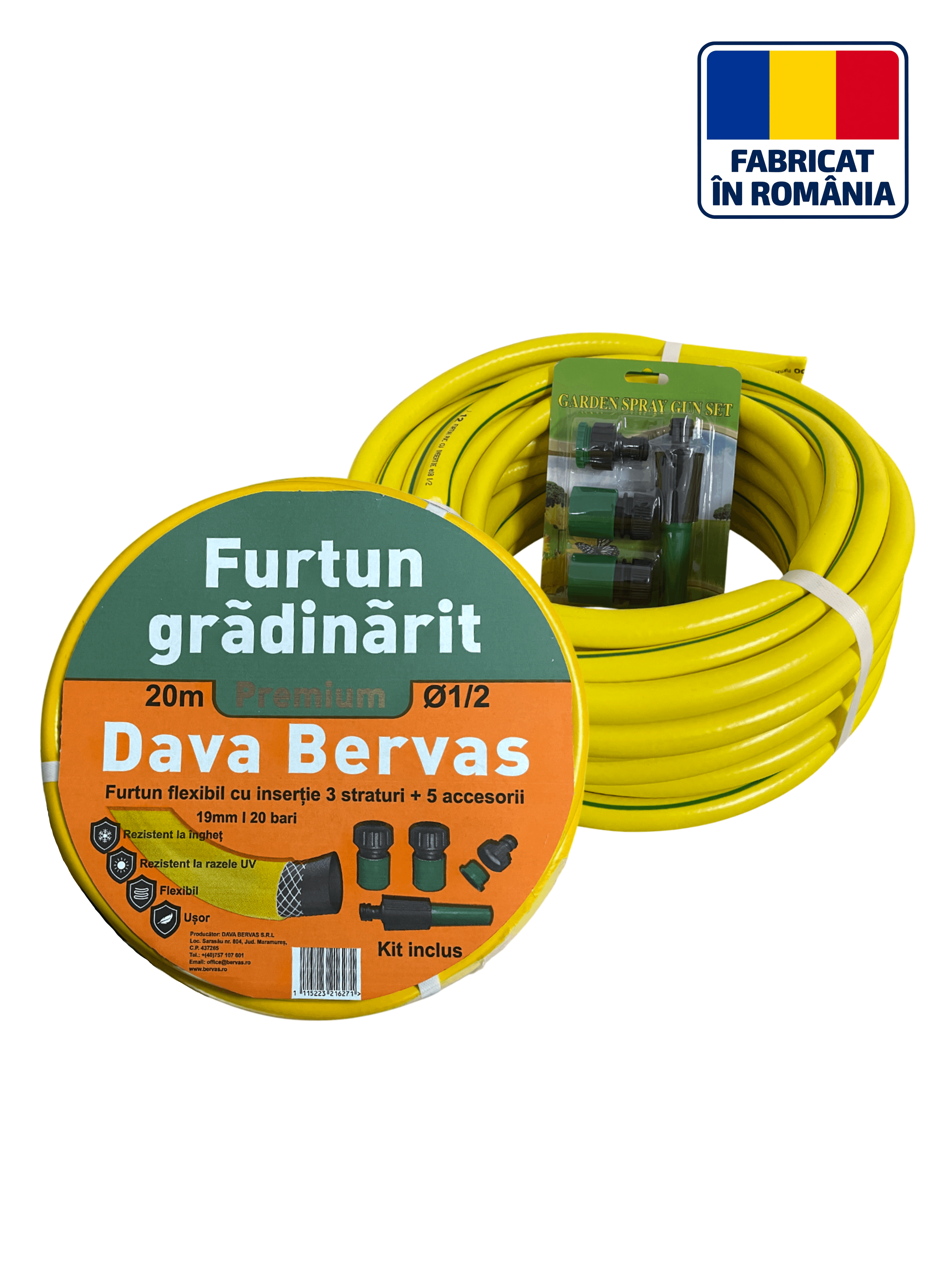 Furtun din PVC cu Insertie Galben cu 5 Accesorii 20m
