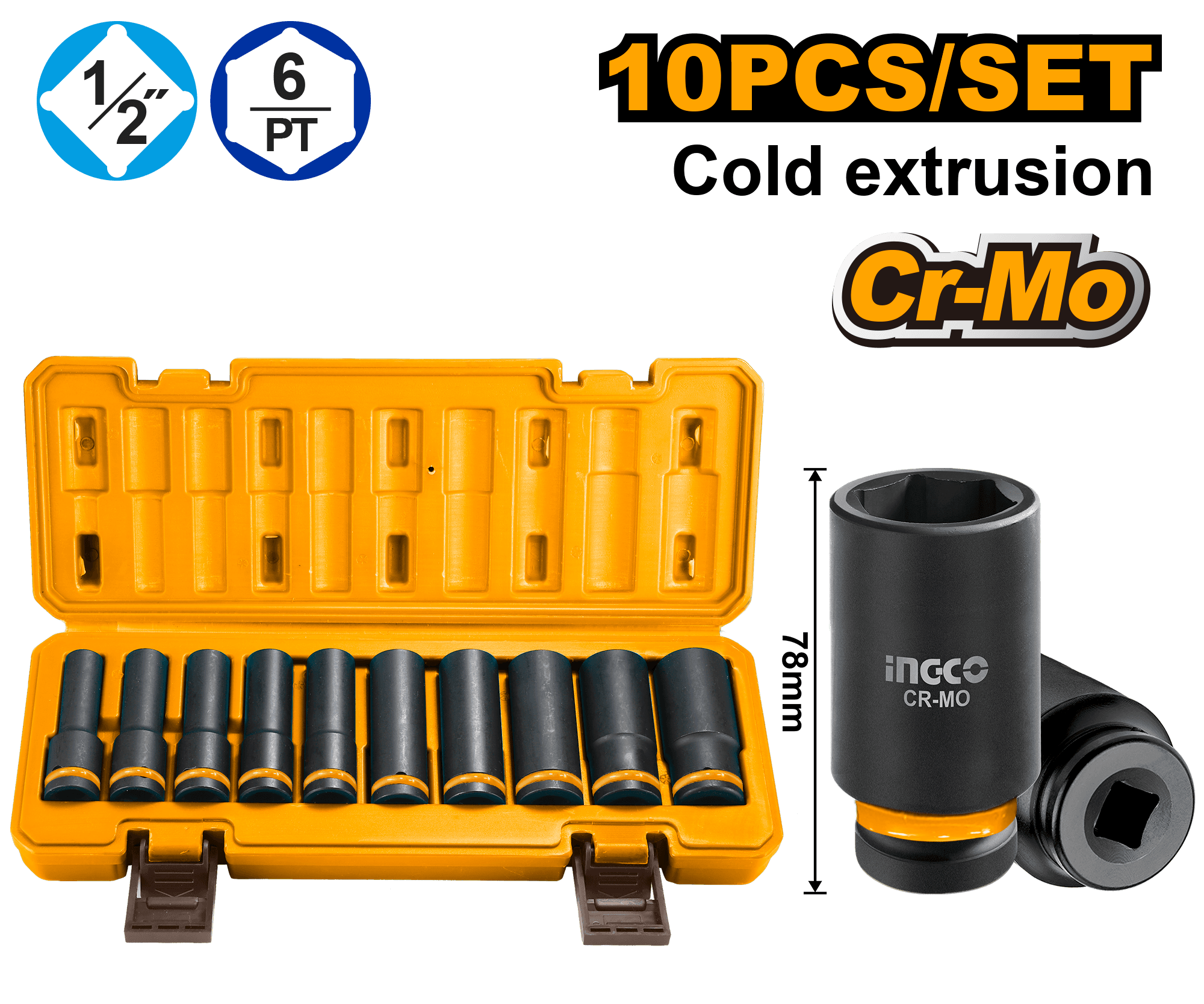 Trusa de Tubulare Lungi pentru IMPACT 1/2 10pcs