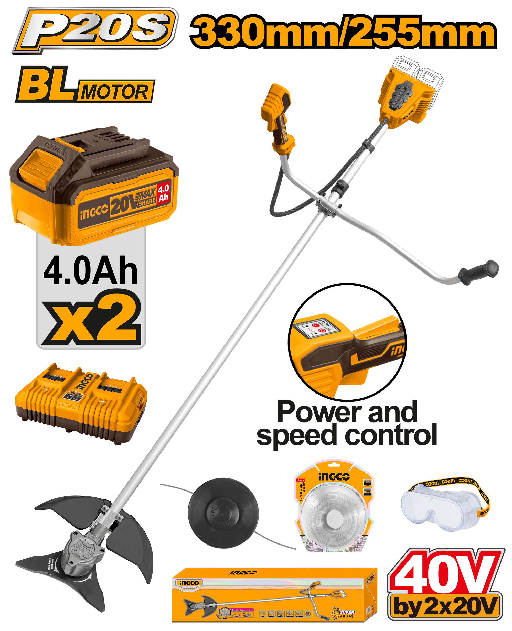 Motocoasa 40V cu 2 Acumulatori 4Ah