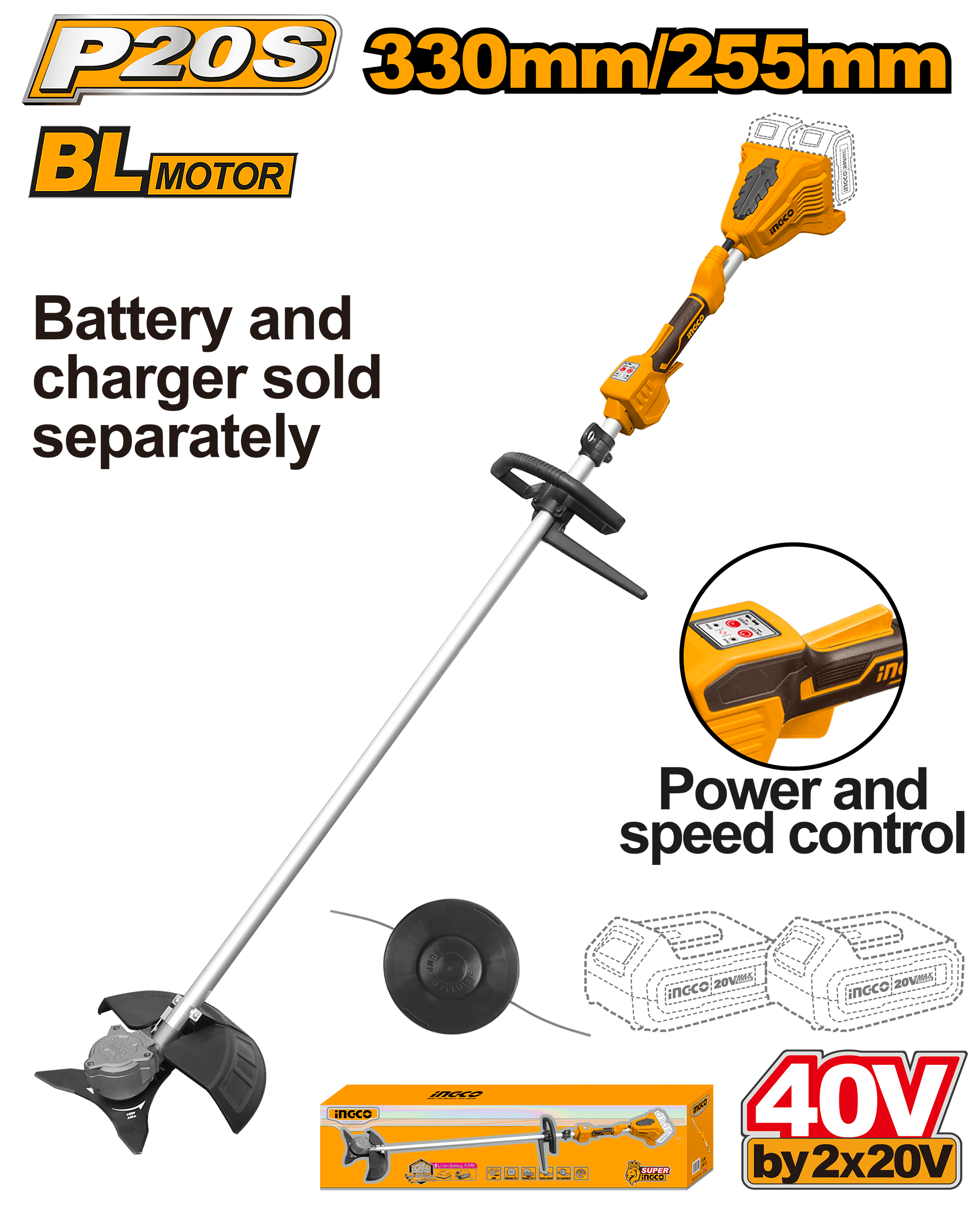 Motocoasa 40V INGCO cu Acceleratie pe Tija