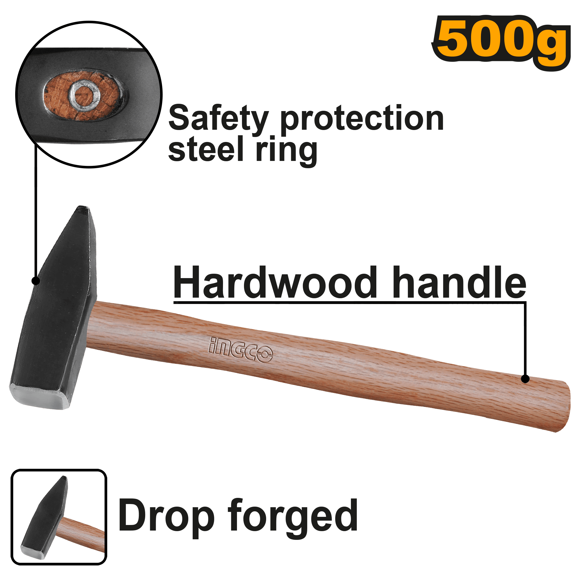 Ciocan din Otel Carbonat cu Maner de Lemn 