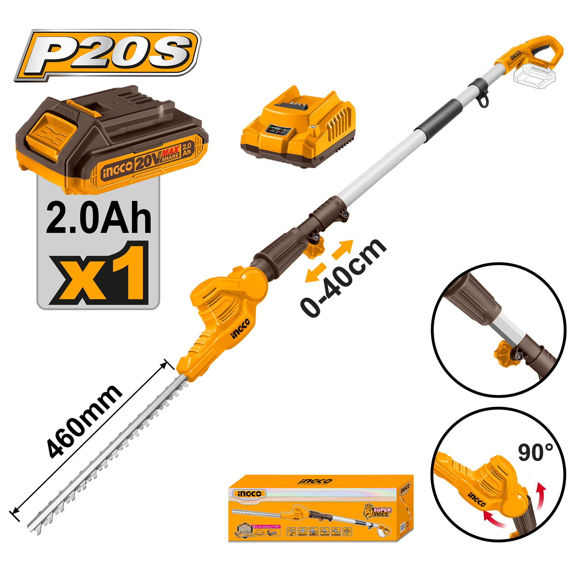 Fierastrau Gard Viu 20V cu Tija Telescopica 2.4m cu Acumulator