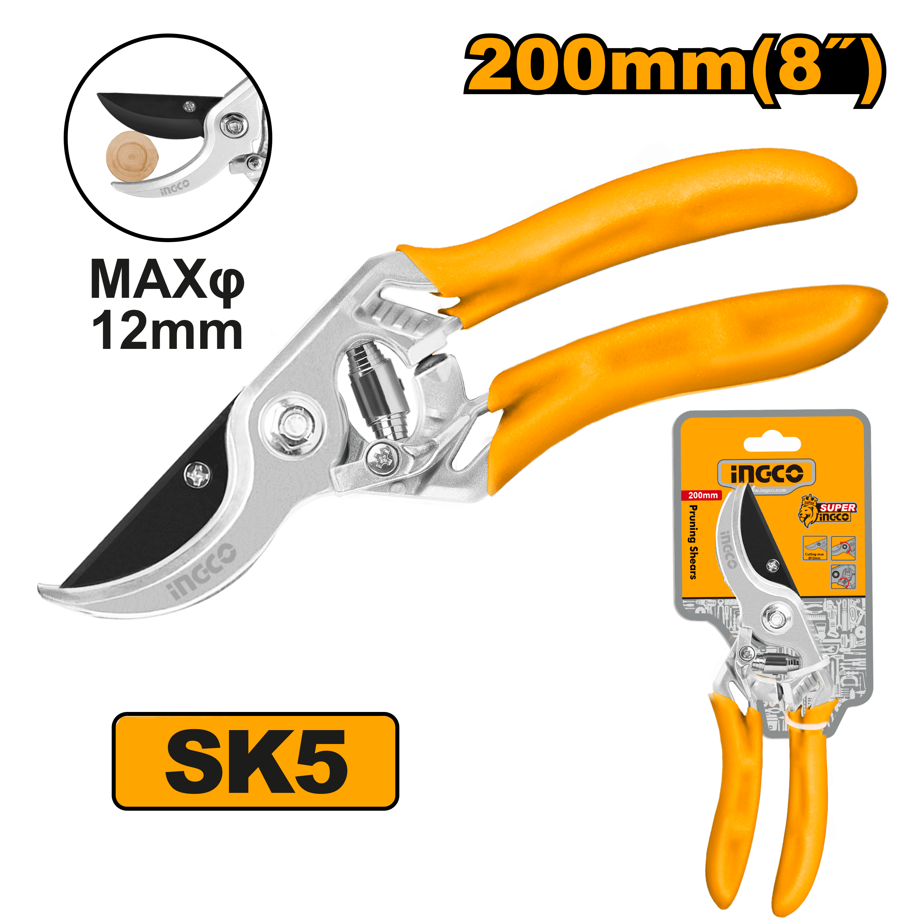 Foarfeca pentru Vie 8" 200mm cu Maner Cauciucat