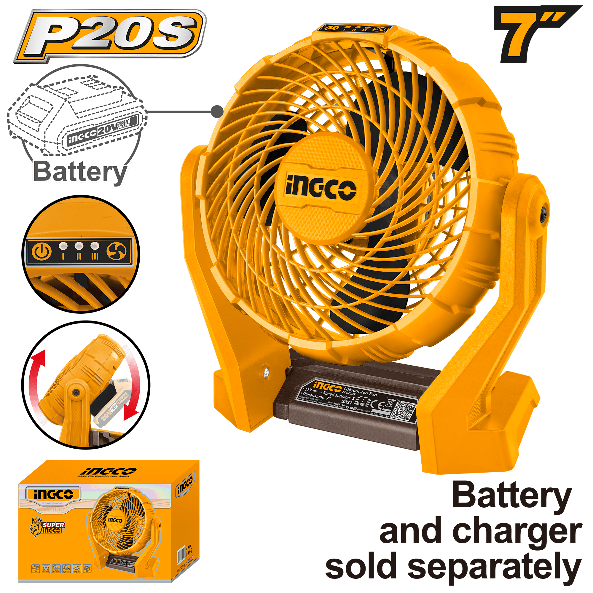 Ventilator 20V 17.5cm (7")