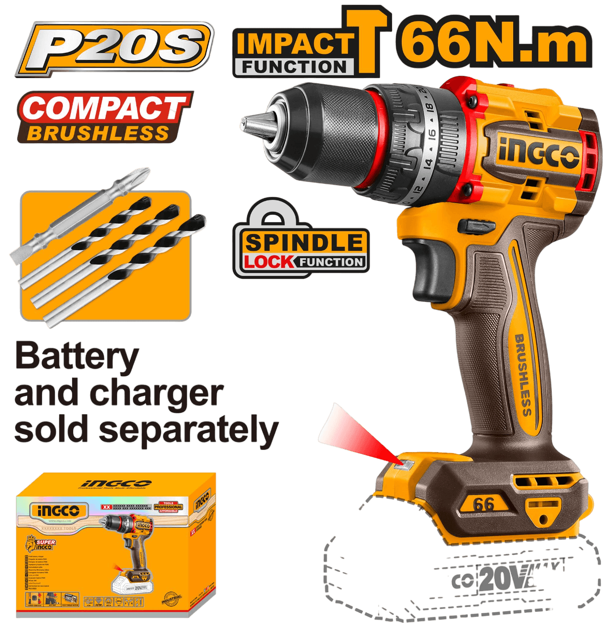 Bormasina 20V cu Impact 66Nm Mandrina Metalica