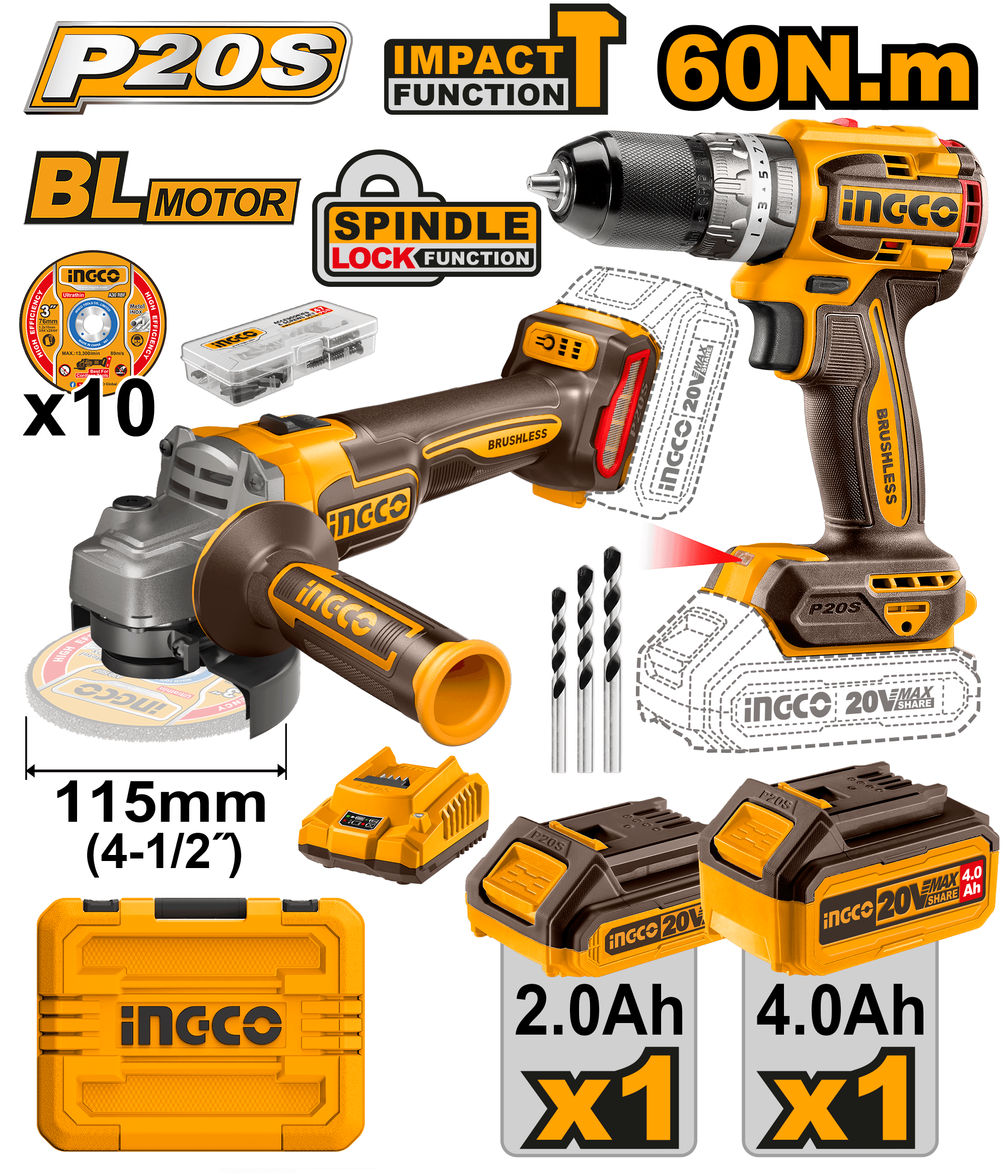 Flex Unghiular cu Bormasina 60 Nm Set 2 Acumulatori