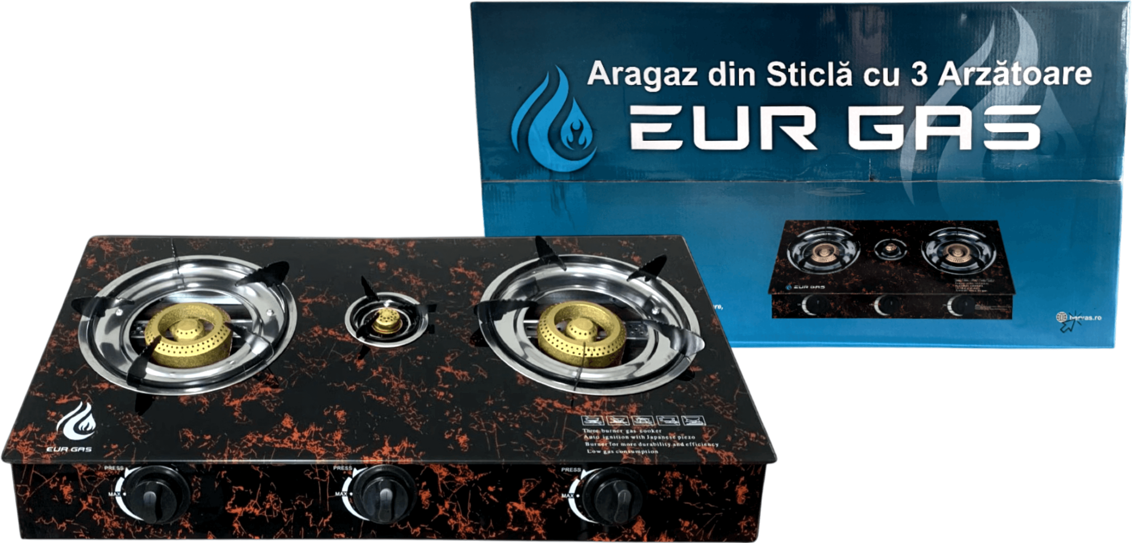 Aragaz din Sticla EurGas cu 3 Arzătoare