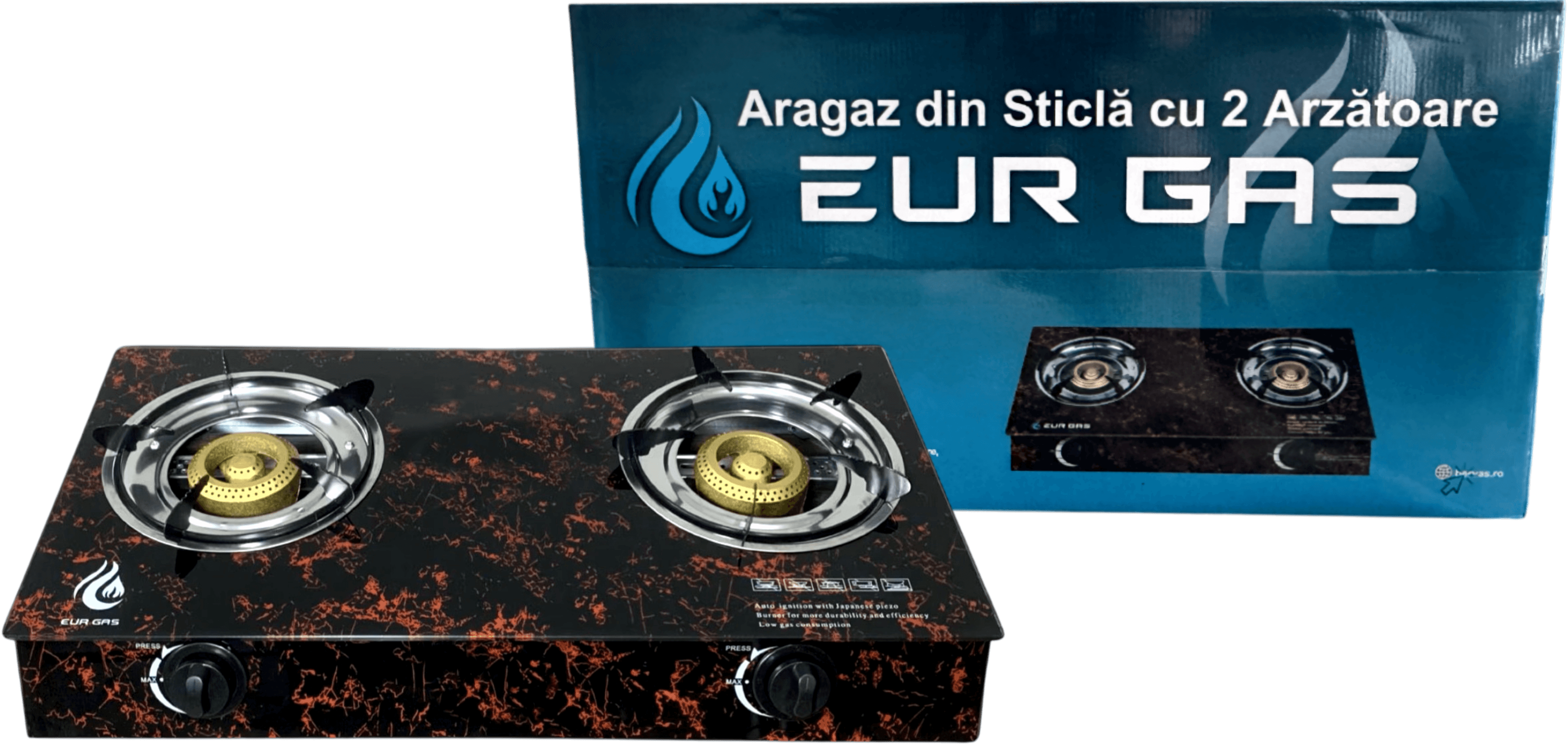Aragaz din Sticla EurGas cu 2 Arzătoare