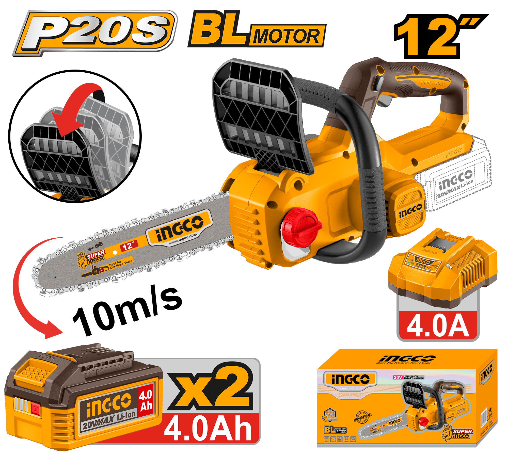 Motofierastrau 20V BL 30cm cu 2 Baterii 4Ah