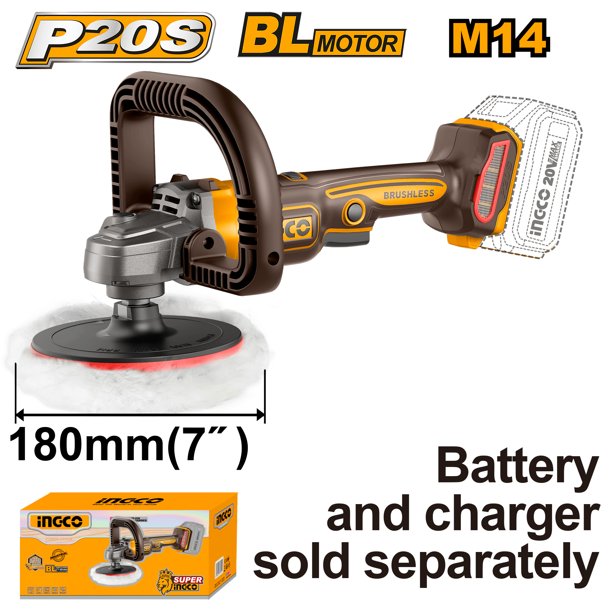 Flex Unghiular 20V Motor BL 180mm POLISH