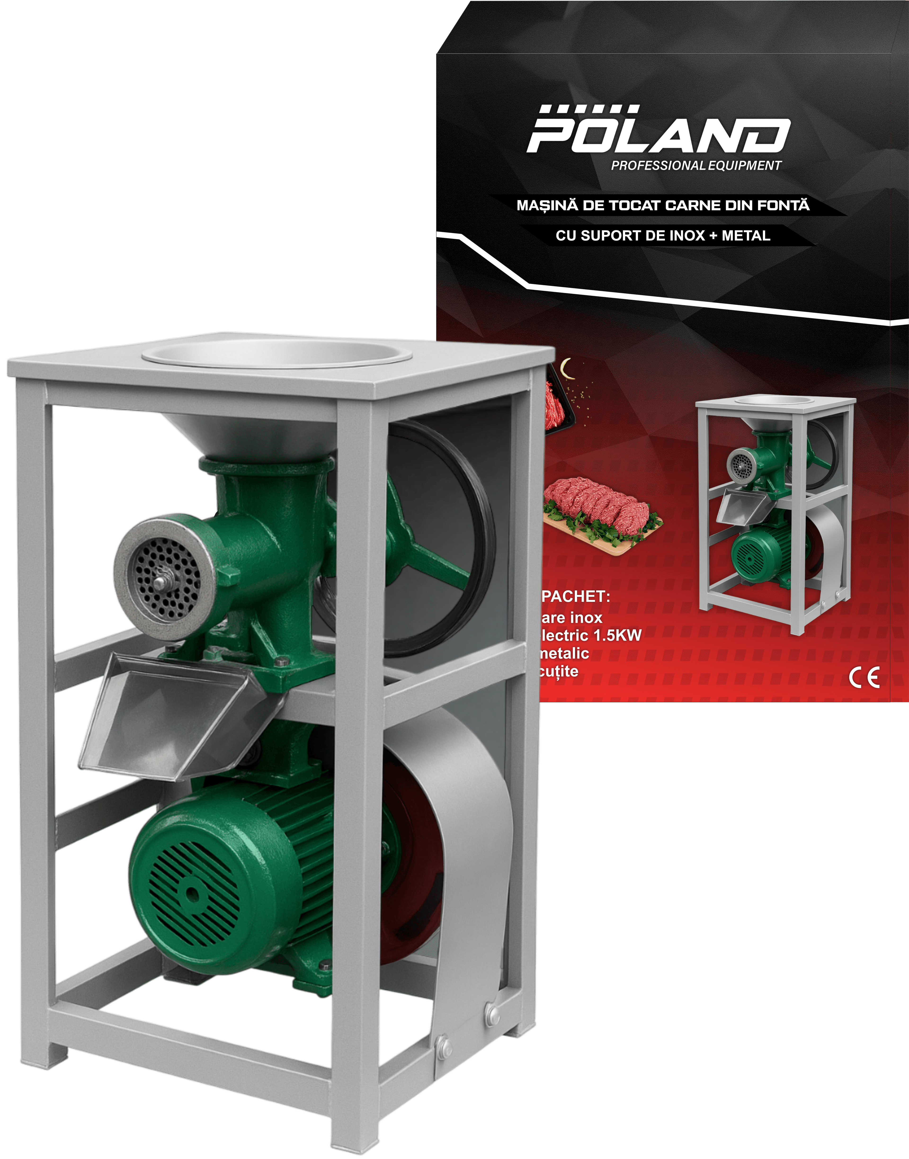 Masina Tocat Carne din Fonta cu Suport Inox + Metal