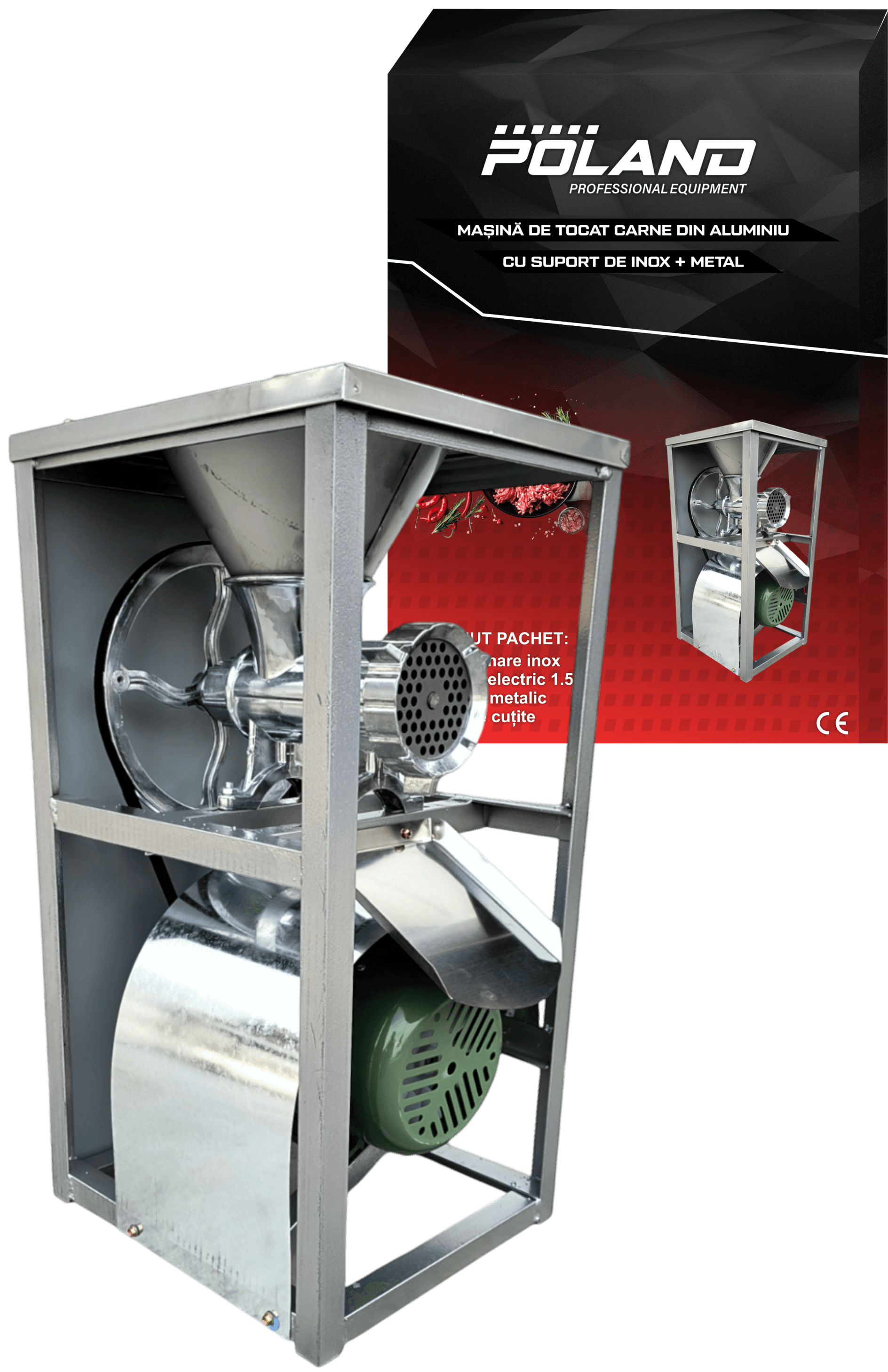 Masina Tocat Carne Poland 1.5 KW din Aluminiu cu Suport Inox