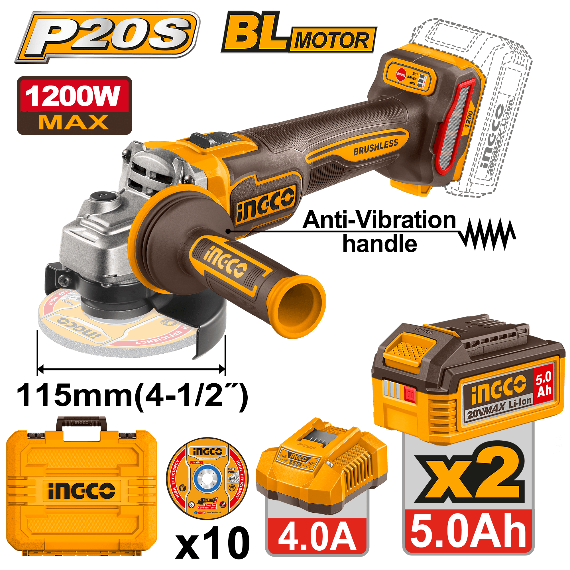 Flex Unghiular 115mm BL Industrial cu 2 Acumulatori 5Ah