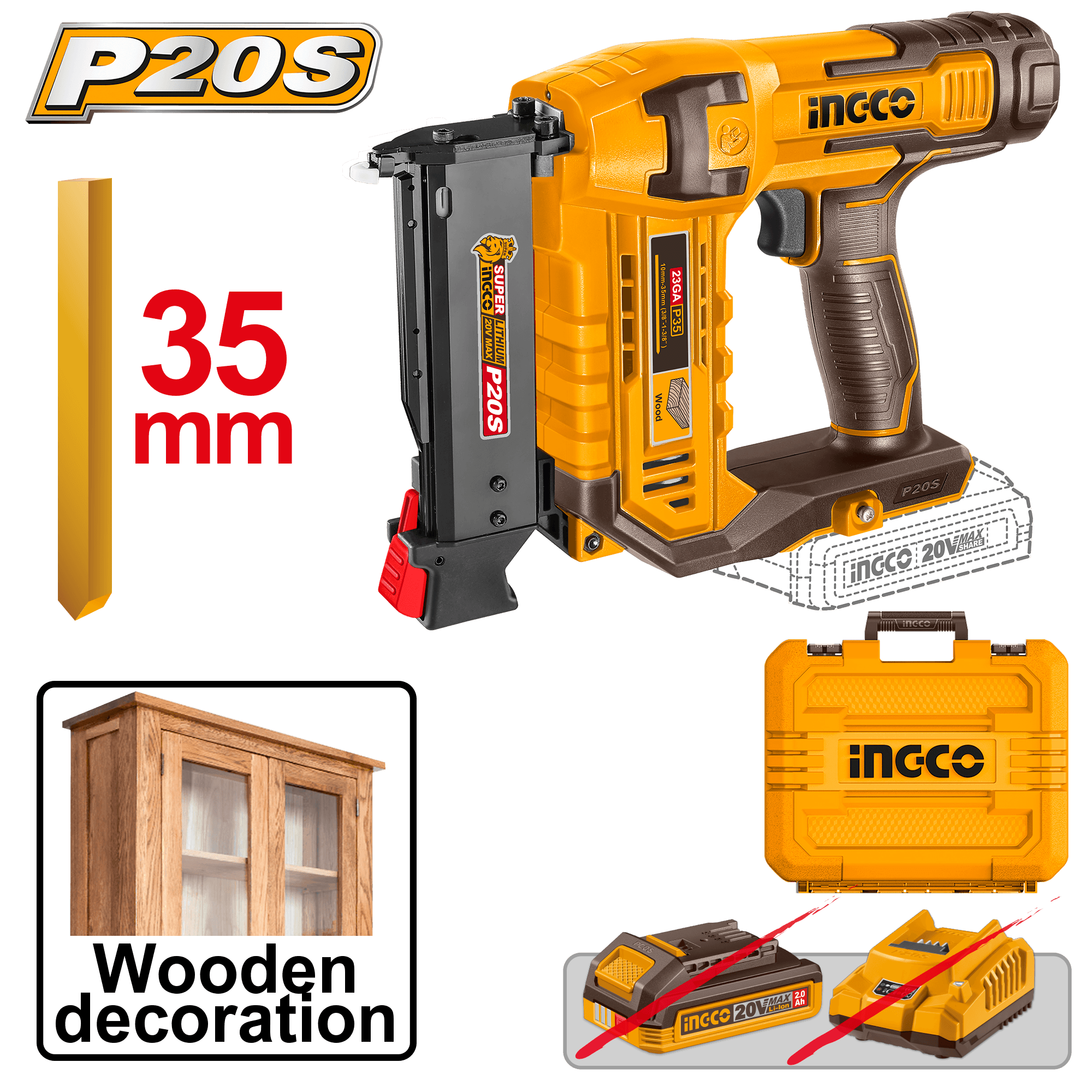 Pistol Cuie 20V pentru Lemn 35mm