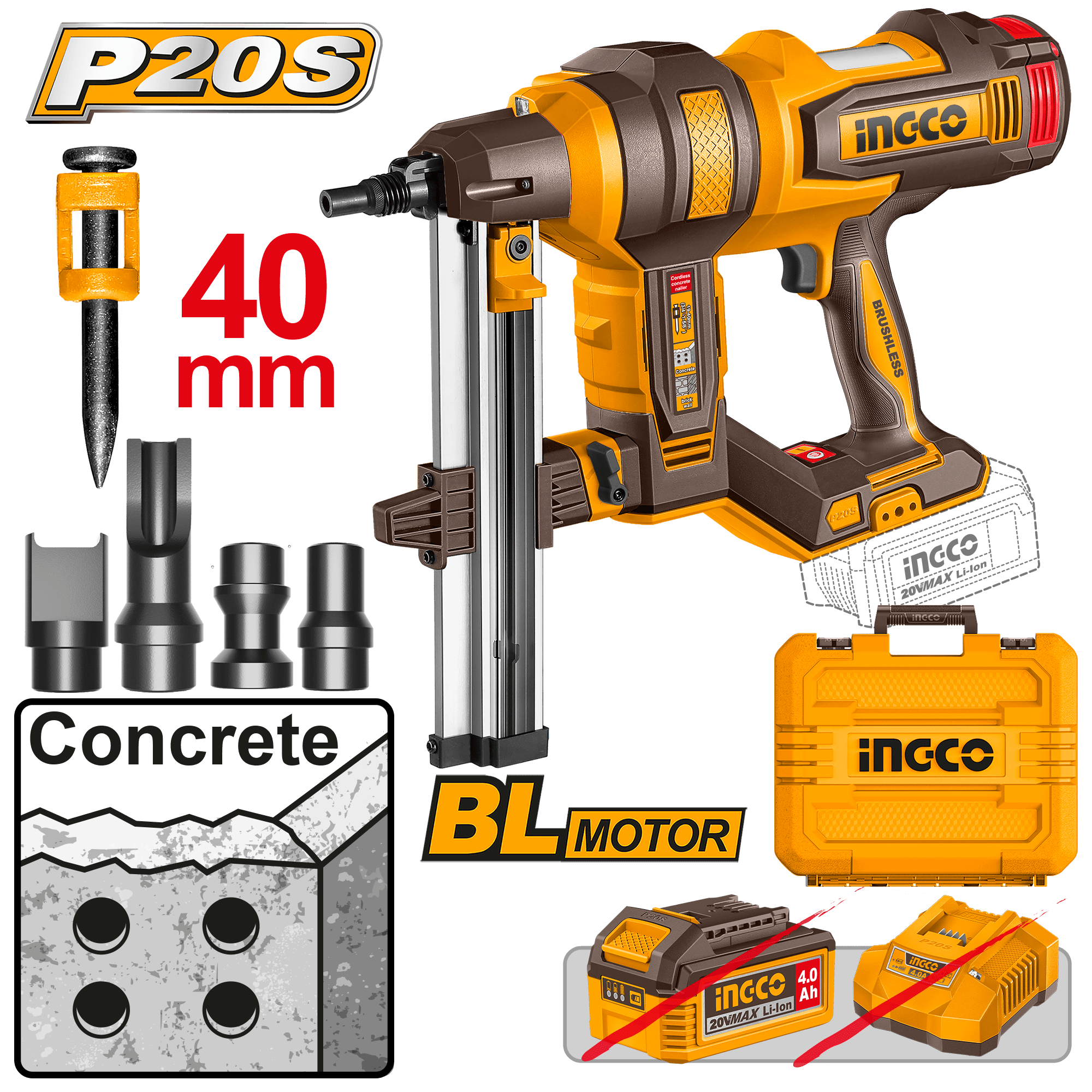 Pistol Cuie Beton 20V 19-40mm