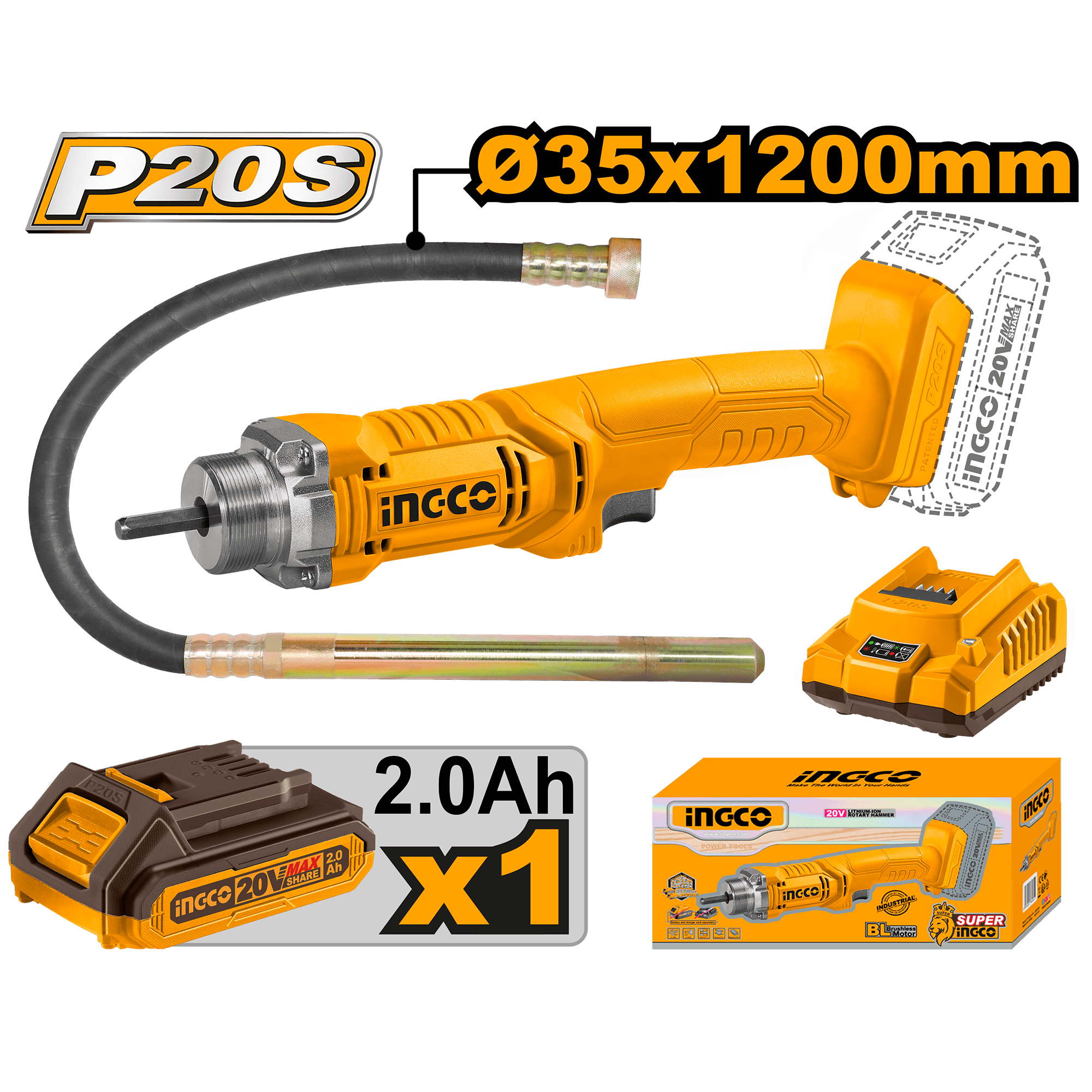 Vibrator Beton 20V cu 1 Acumulator