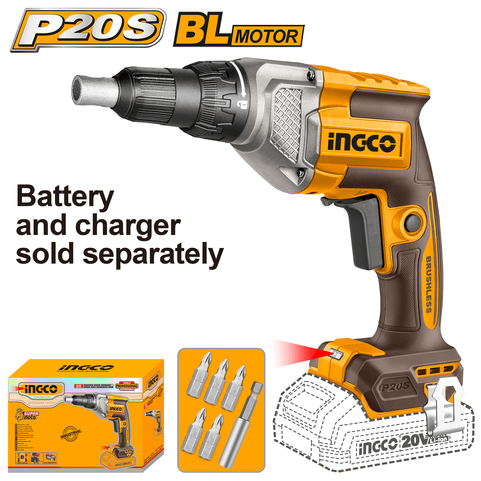 Bormasina 20V 1/4 pentru Rigips + set 5x biti 1x conector