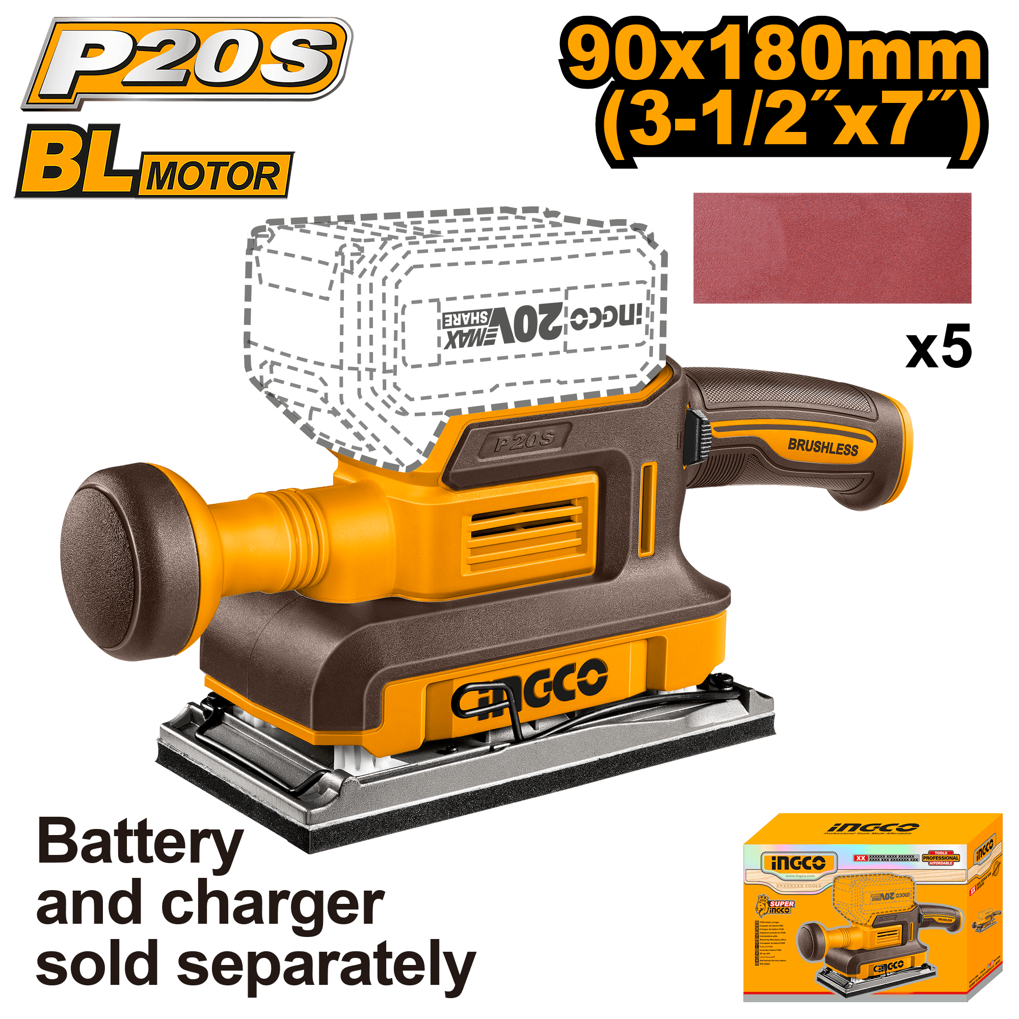 Slefuitor 20V 90x180mm 13000rpm