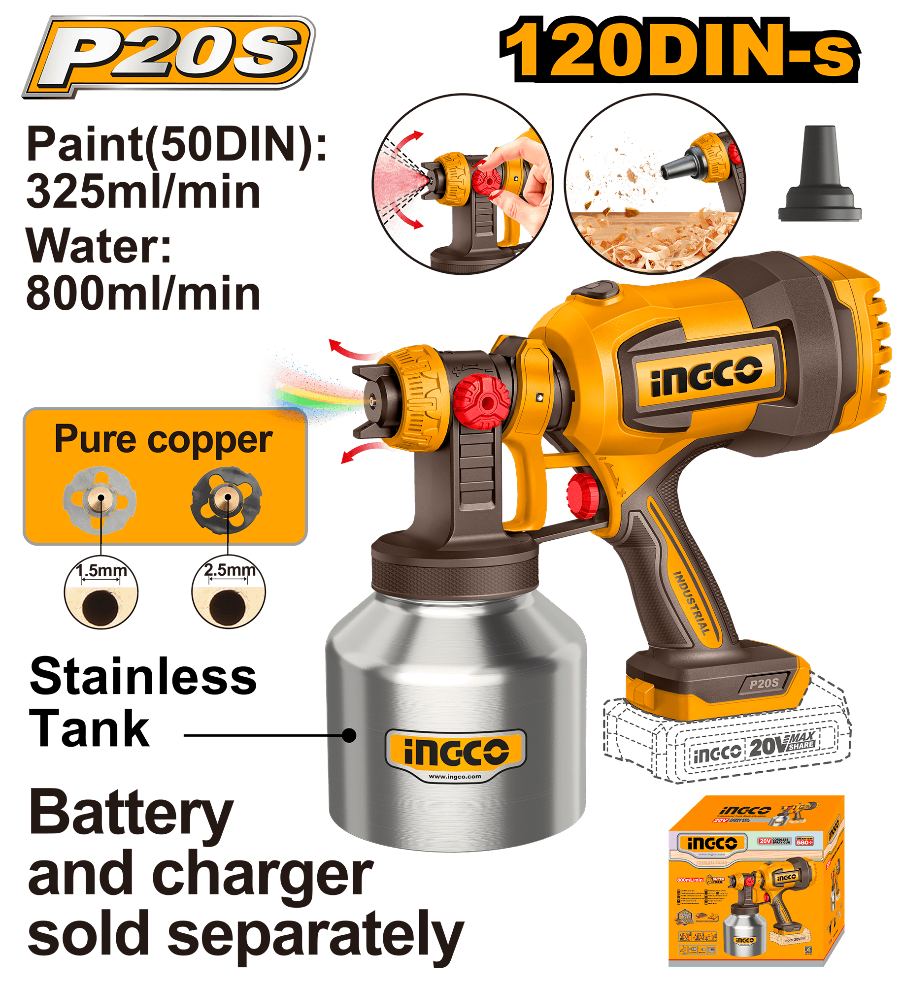 Pistol Vopsit 20V 800ml 120DIN-s