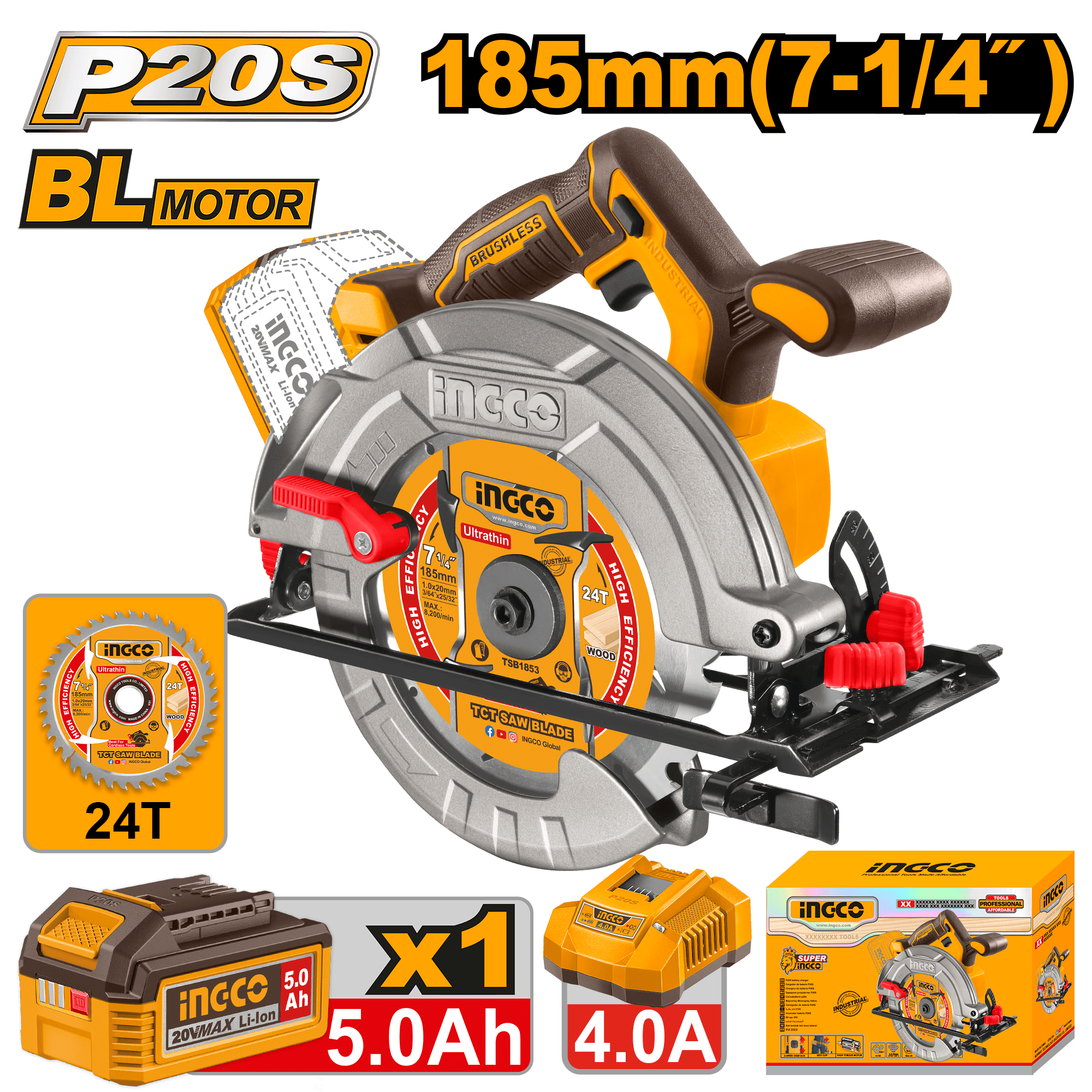 Fierastrau Circular 20V 185mm cu 1 Acumulator