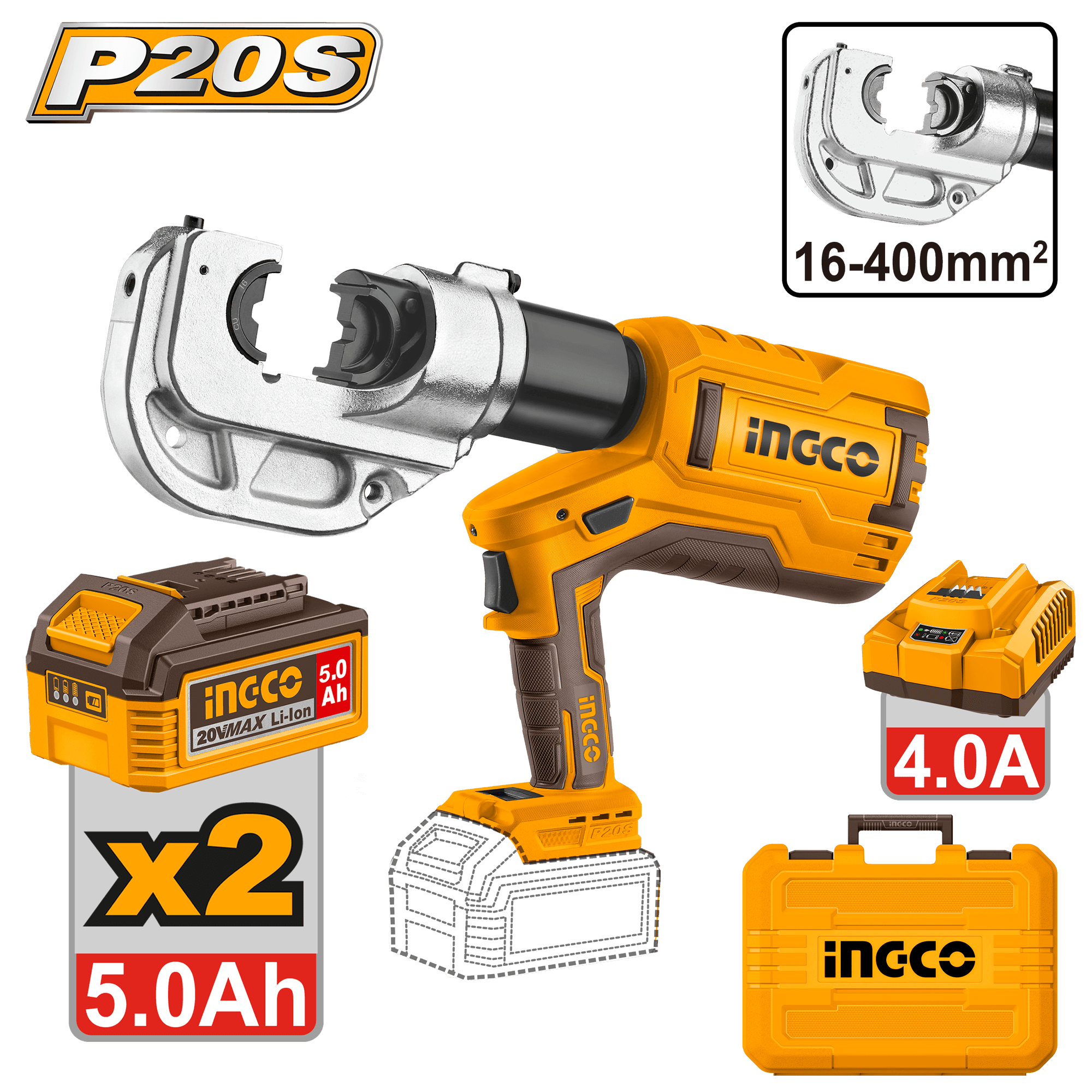 Presa Sertizare Tevi 20V 16-400mm cu 2 Acumulatori