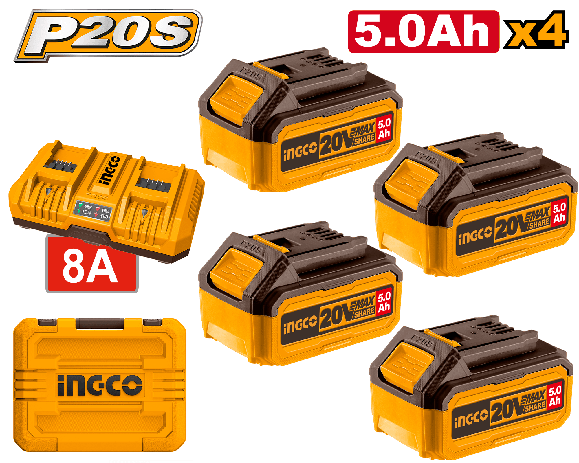 Baterie (Acumulator) 20V 5AH Set 4 buc cu Incarcator Dublu (nou)