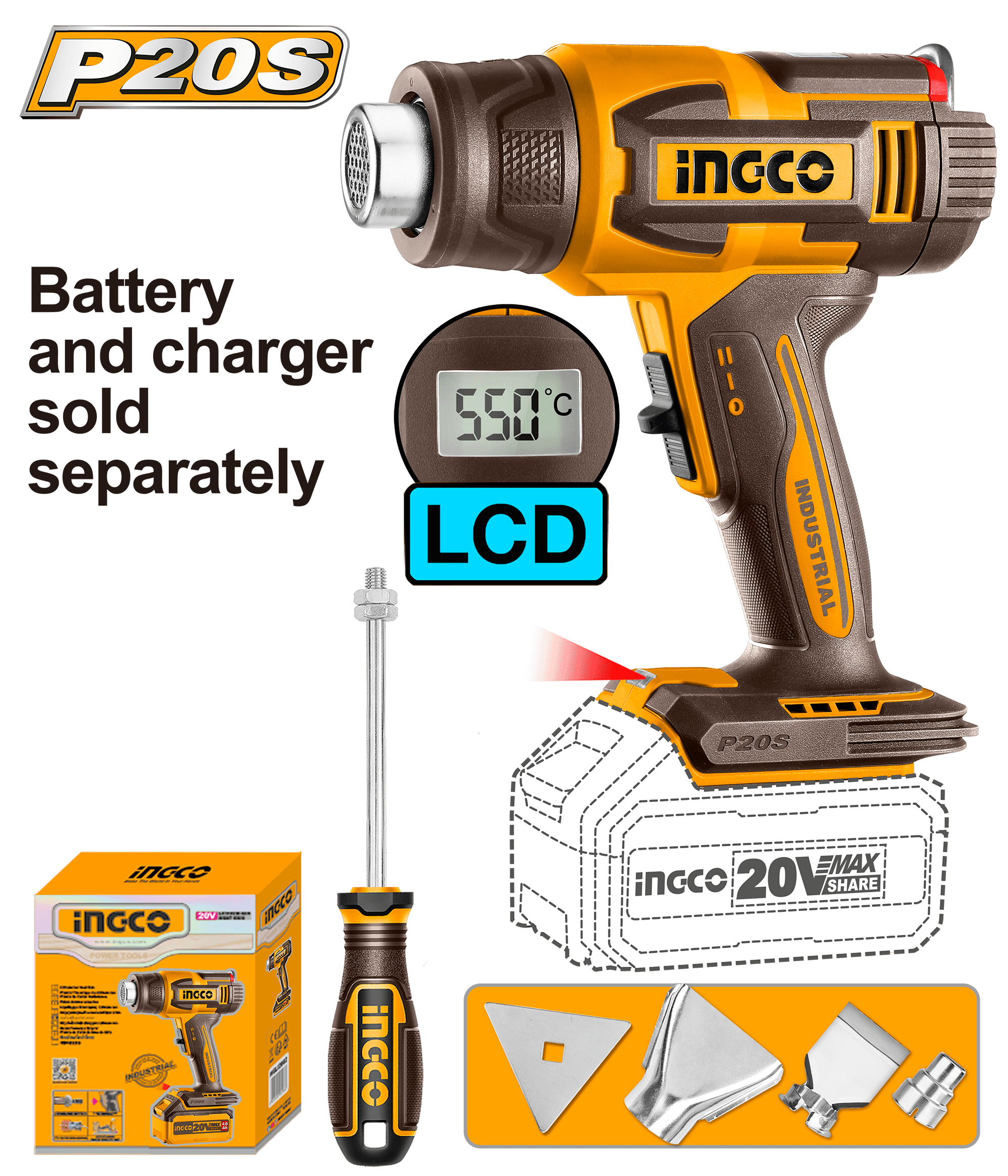 Pistol de Aer Cald 20V cu Afisaj Electronic