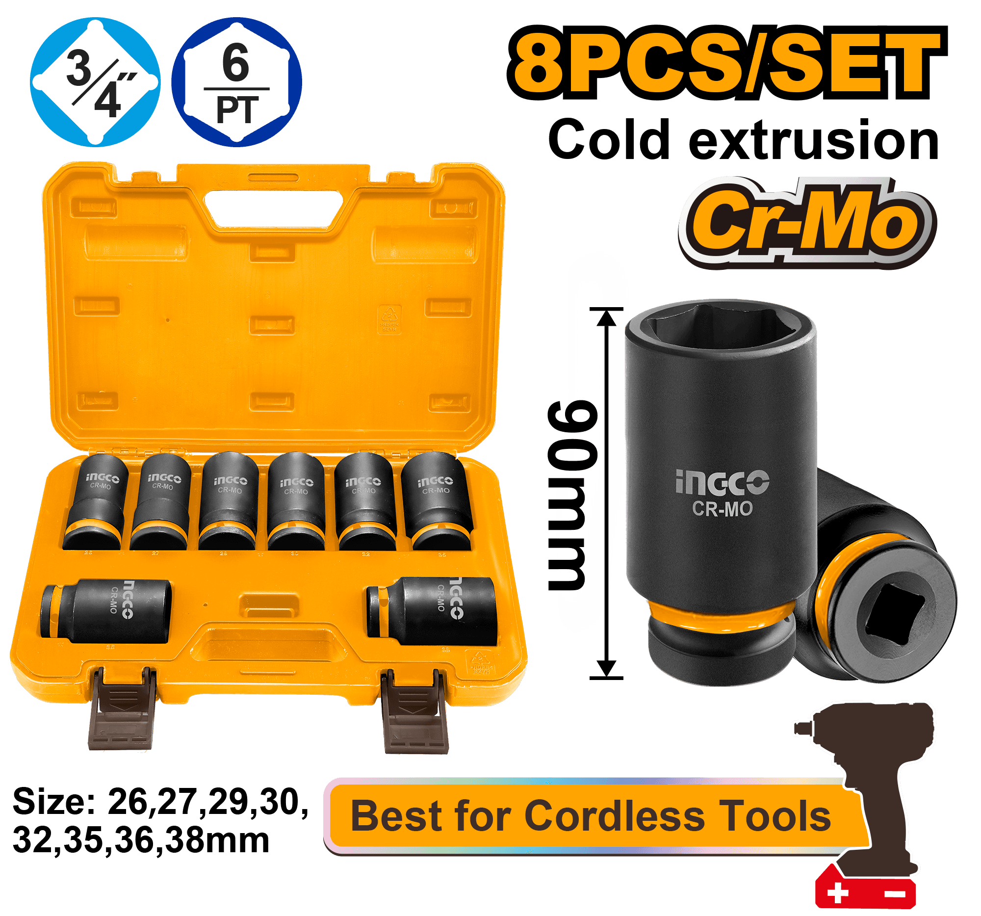 Chei Tubulare cu Impact 3/4 Set 8buc