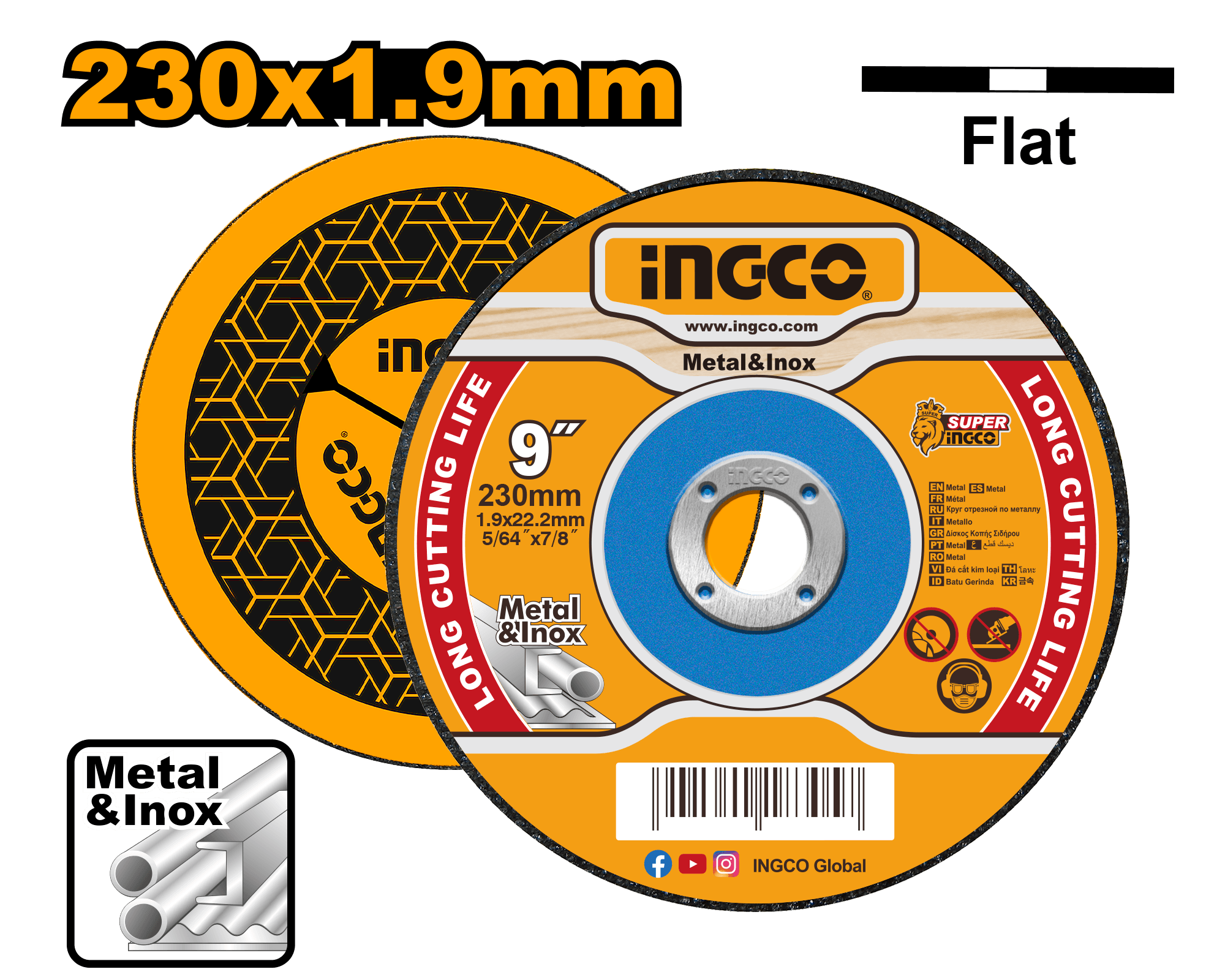 Disc Abraziv Ingco pentru Taiere Metal si Inox 230x1.9mm