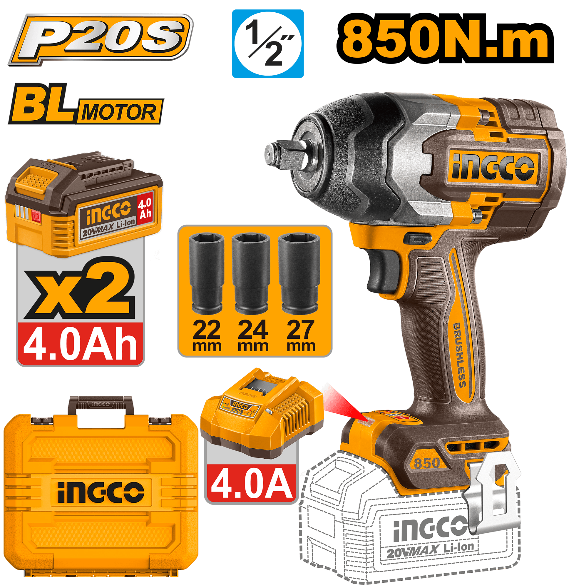 Filetanta 20V 1/2 850Nm cu 2 Acumulatori 4Ah