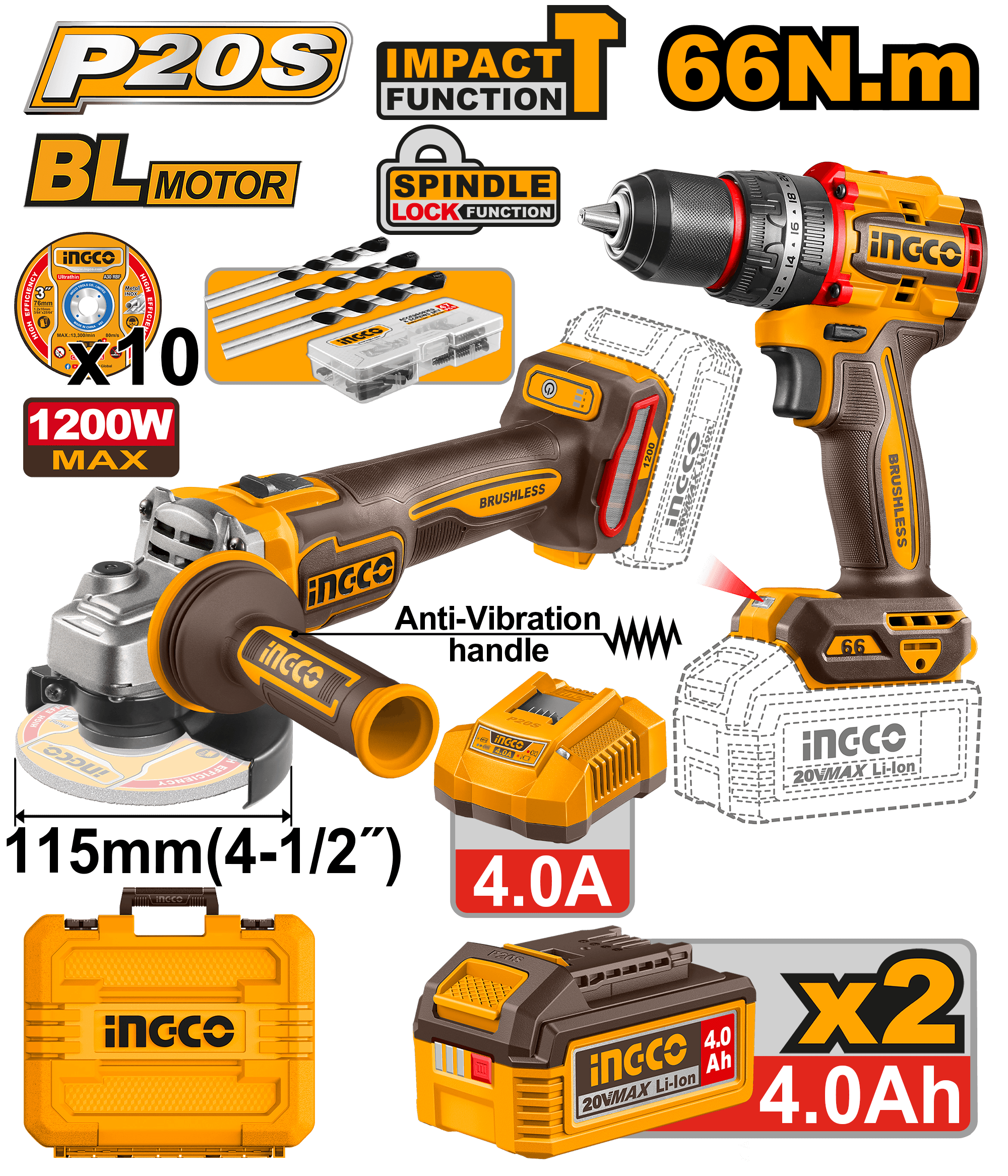 Bormasina 66nm si Flex Unghiular 20V