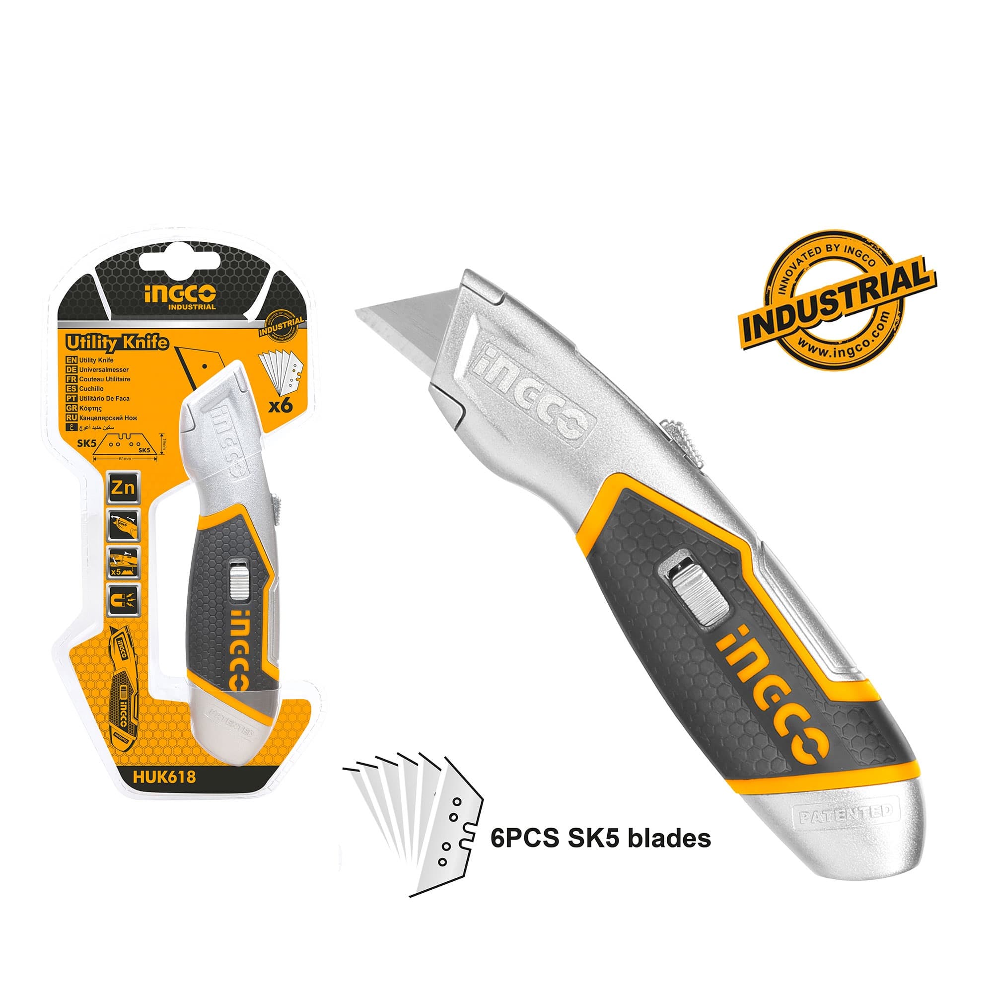 Cutter din Metal tip Briceag cu 5 Rezerve si Maner Cauciuc
