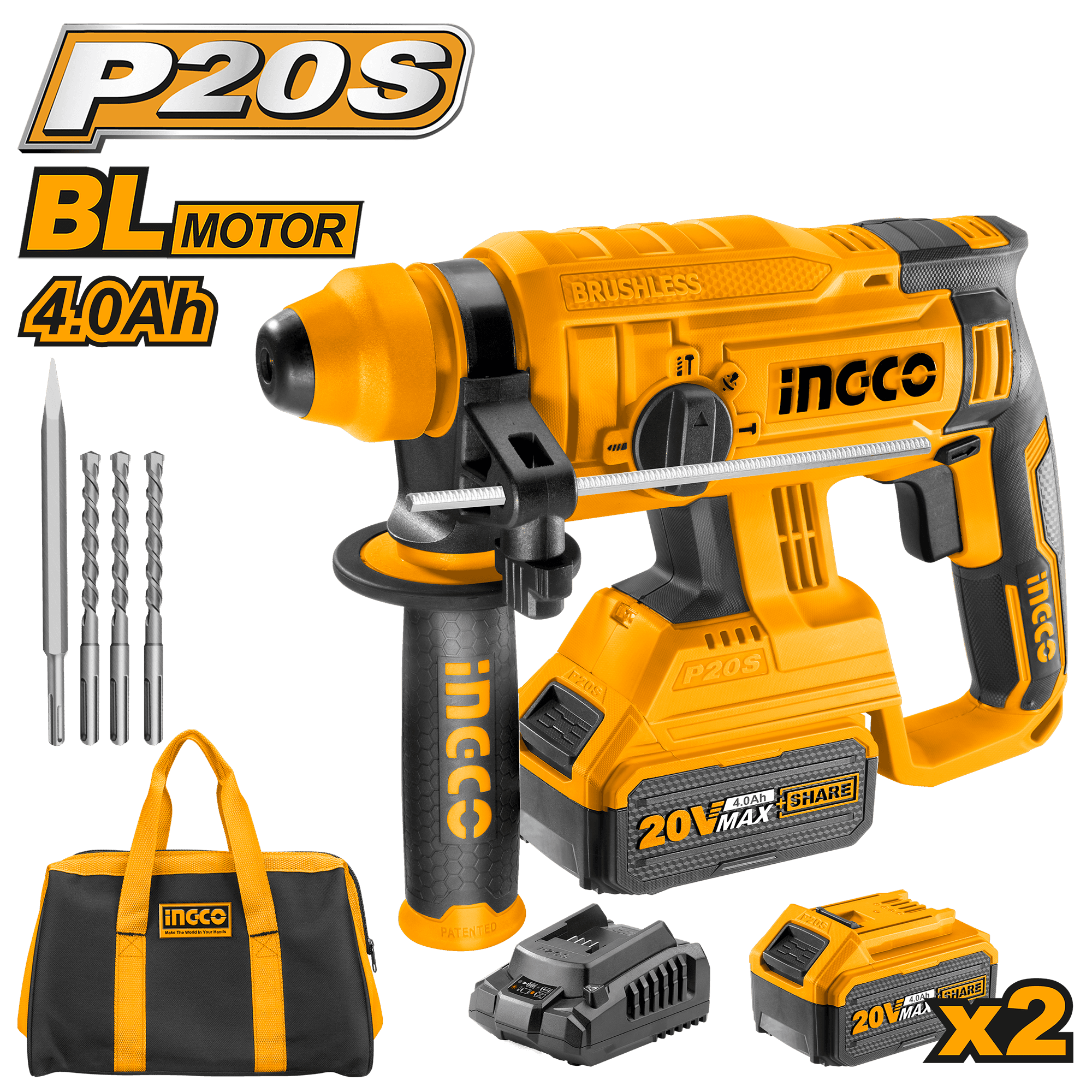 Picammer Industrial 20V BL Motor +2 Acumulatori 4A+Incarcator si Geanta                                                    