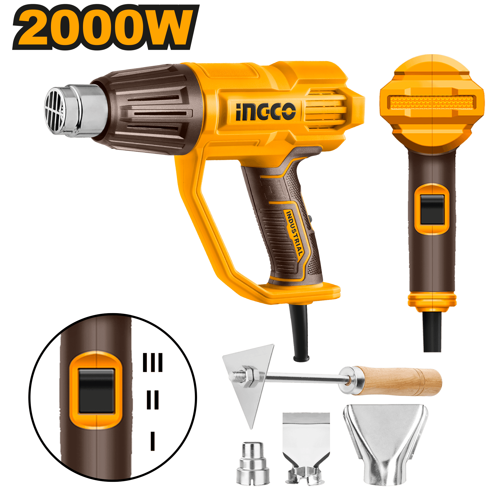 Pistol cu Aer Cald 2000W cu 3 Reglaje si Accesorii