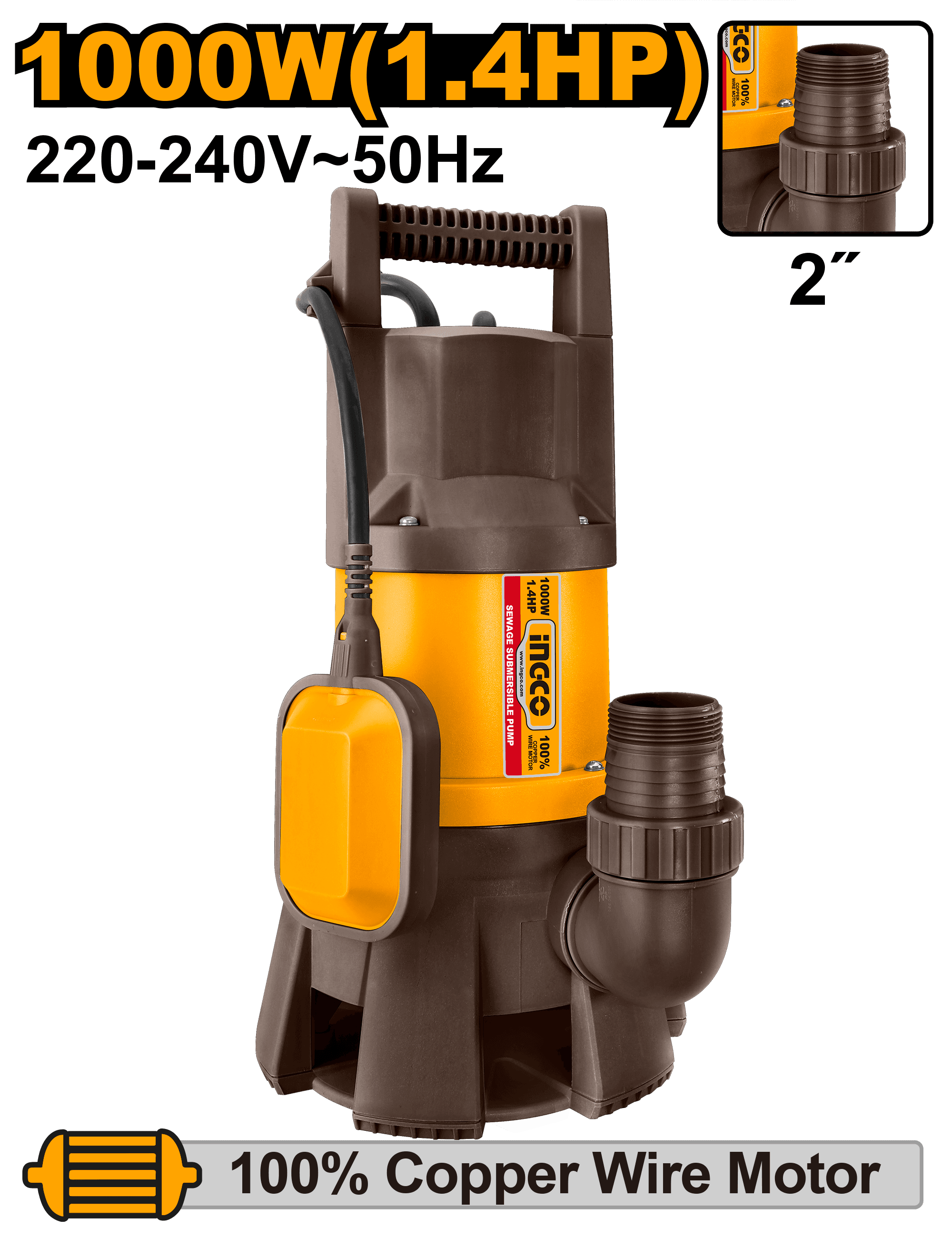 Pompa Submersibila din Plastic cu Plutitor 1000W
