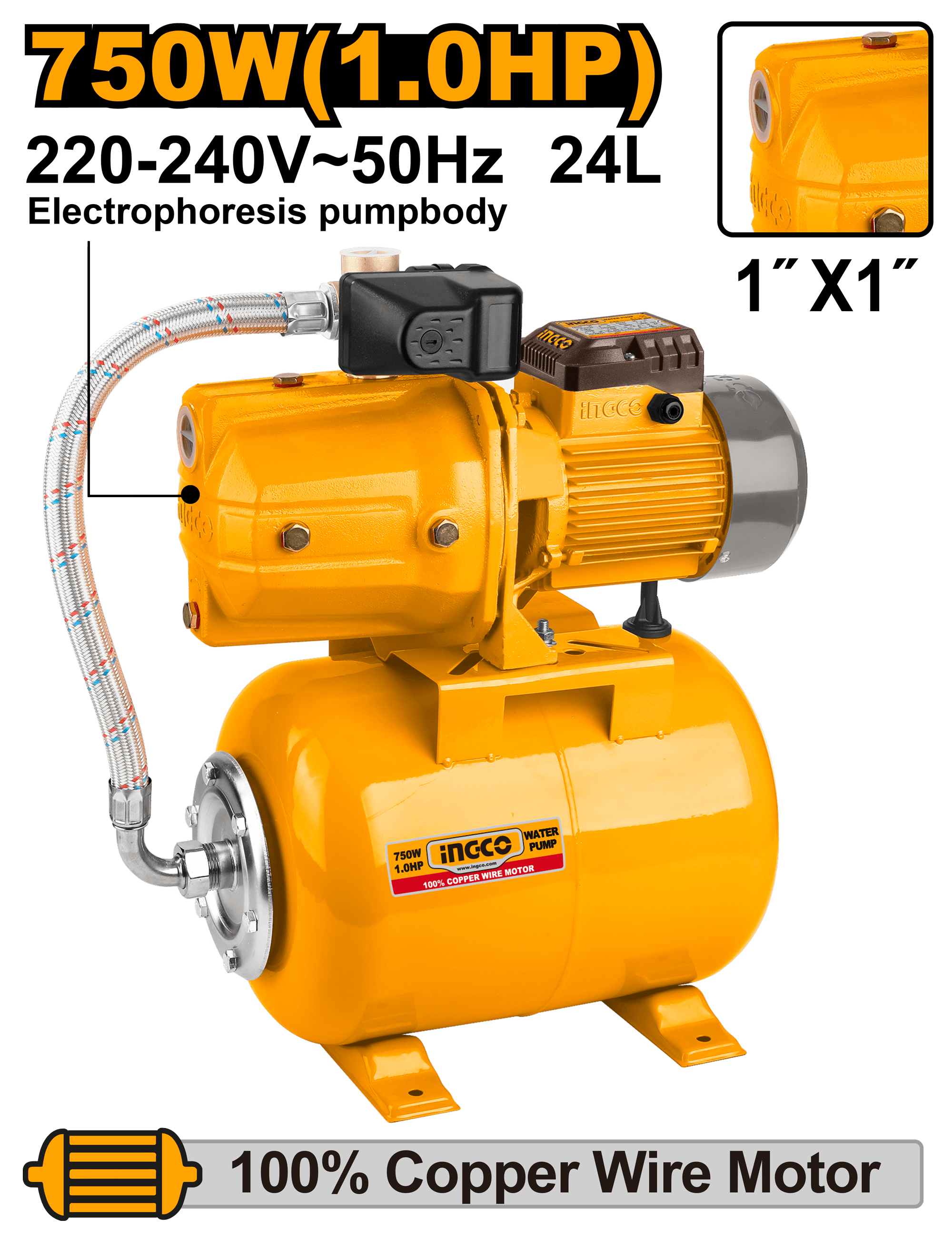 Hidrofor INGCO  cu vas 24L 750W