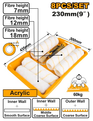 Set de Trafaleti cu Pensula si Tava Interior/Exterior 8buc