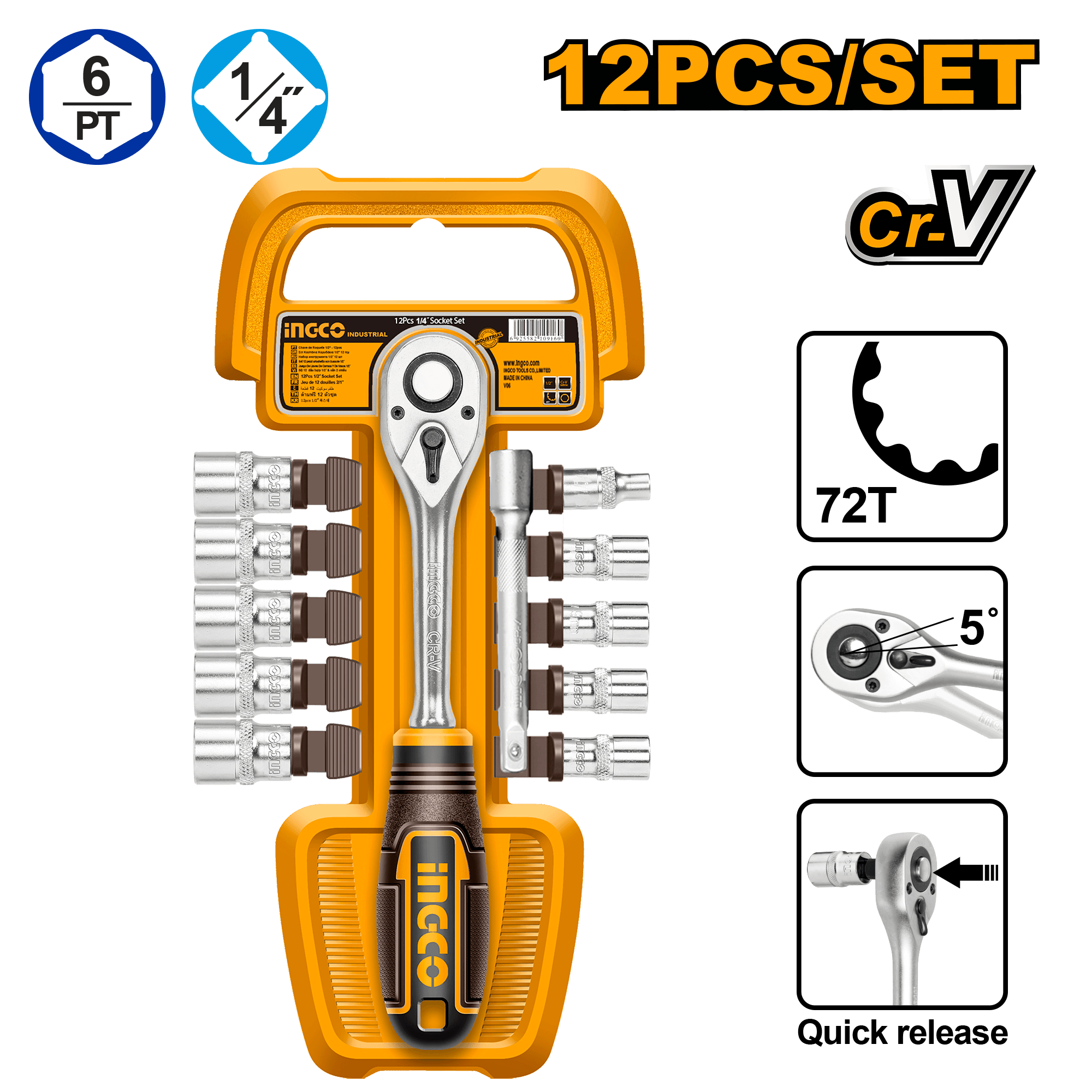 Set de Chei Tubulare+Clichet 1/4 12pcs