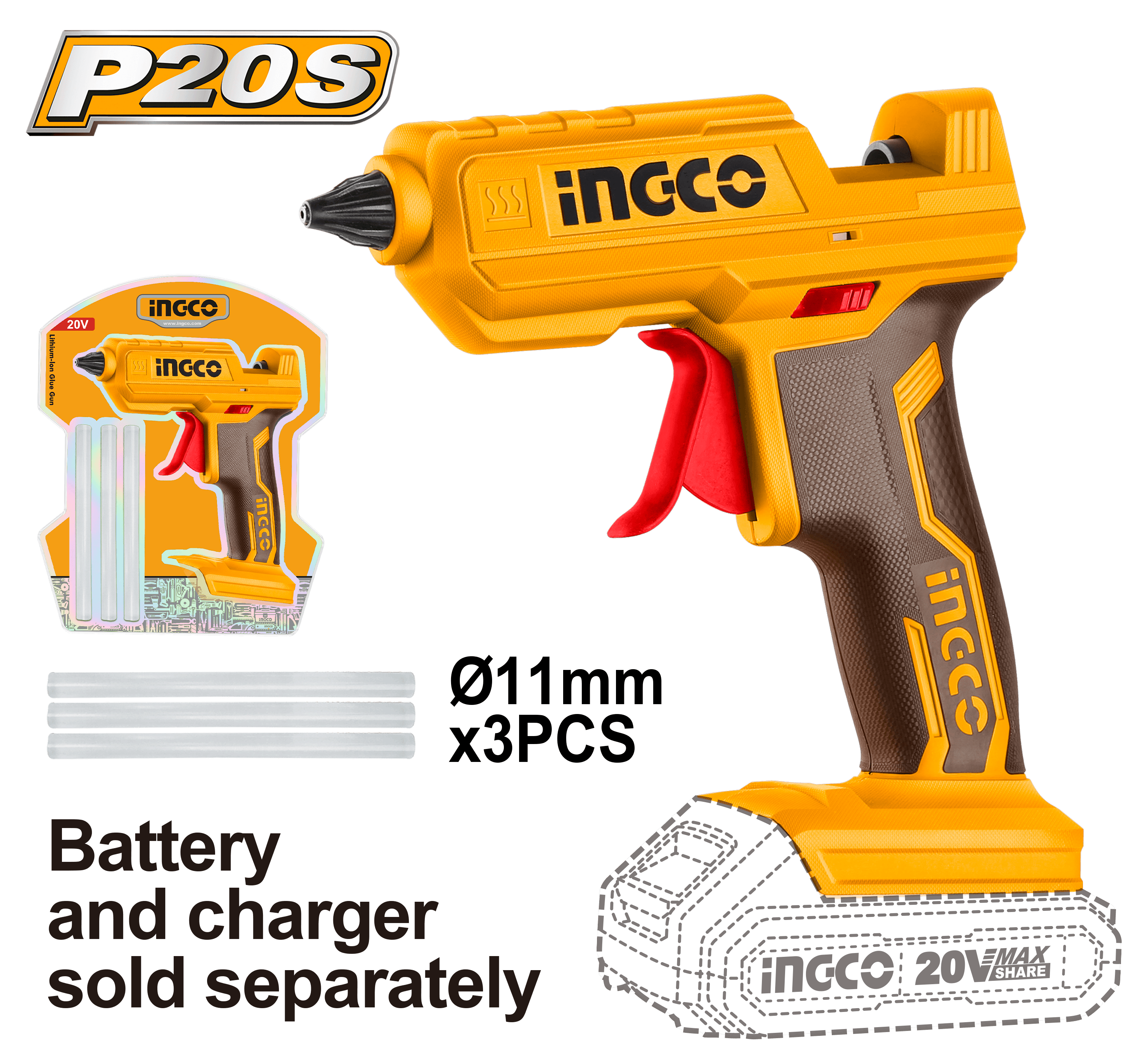 Pistol de Lipit Silicon 20V fara Baterie si Incarcator