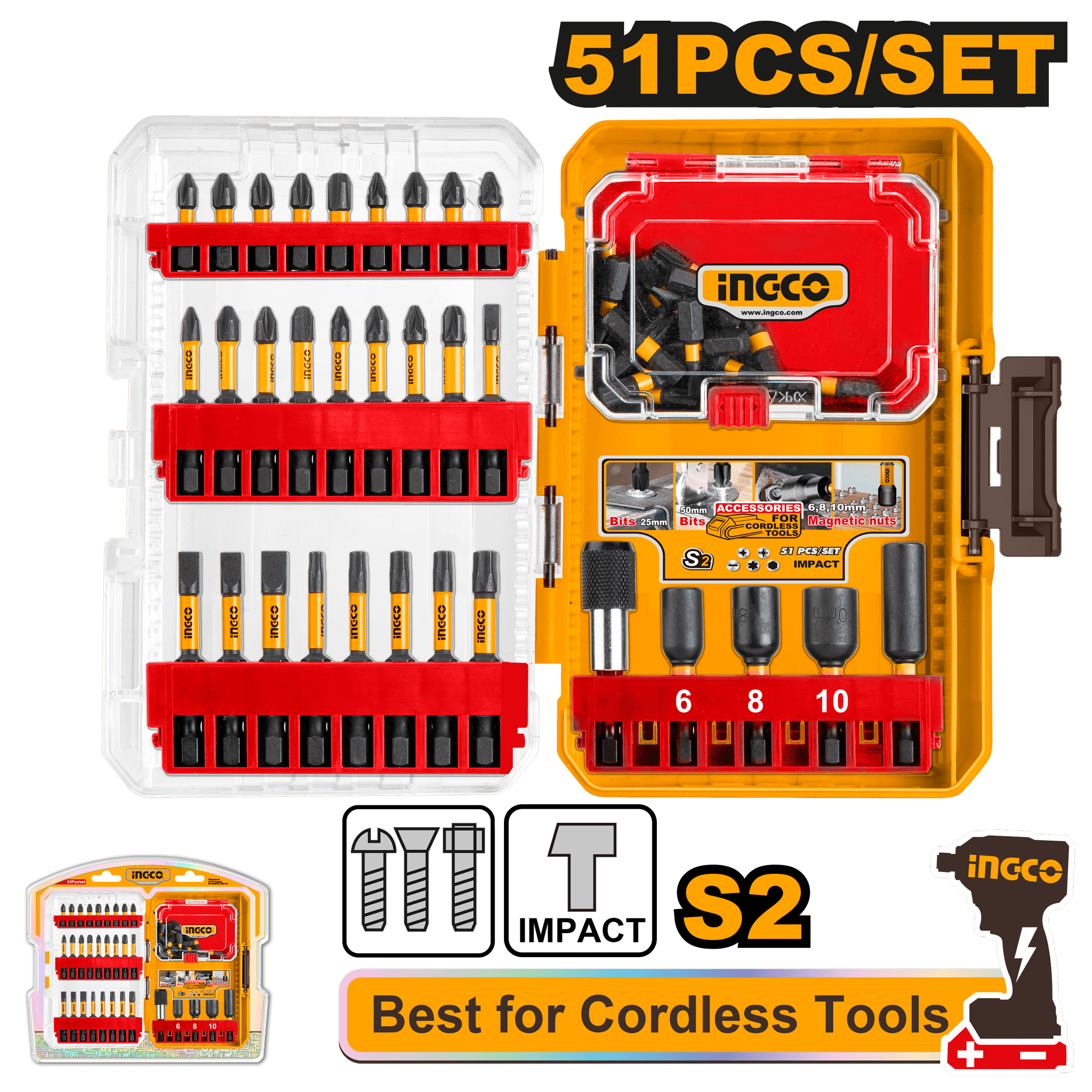 Set de Bits Impact pentru Scule pe Acumulator 51buc